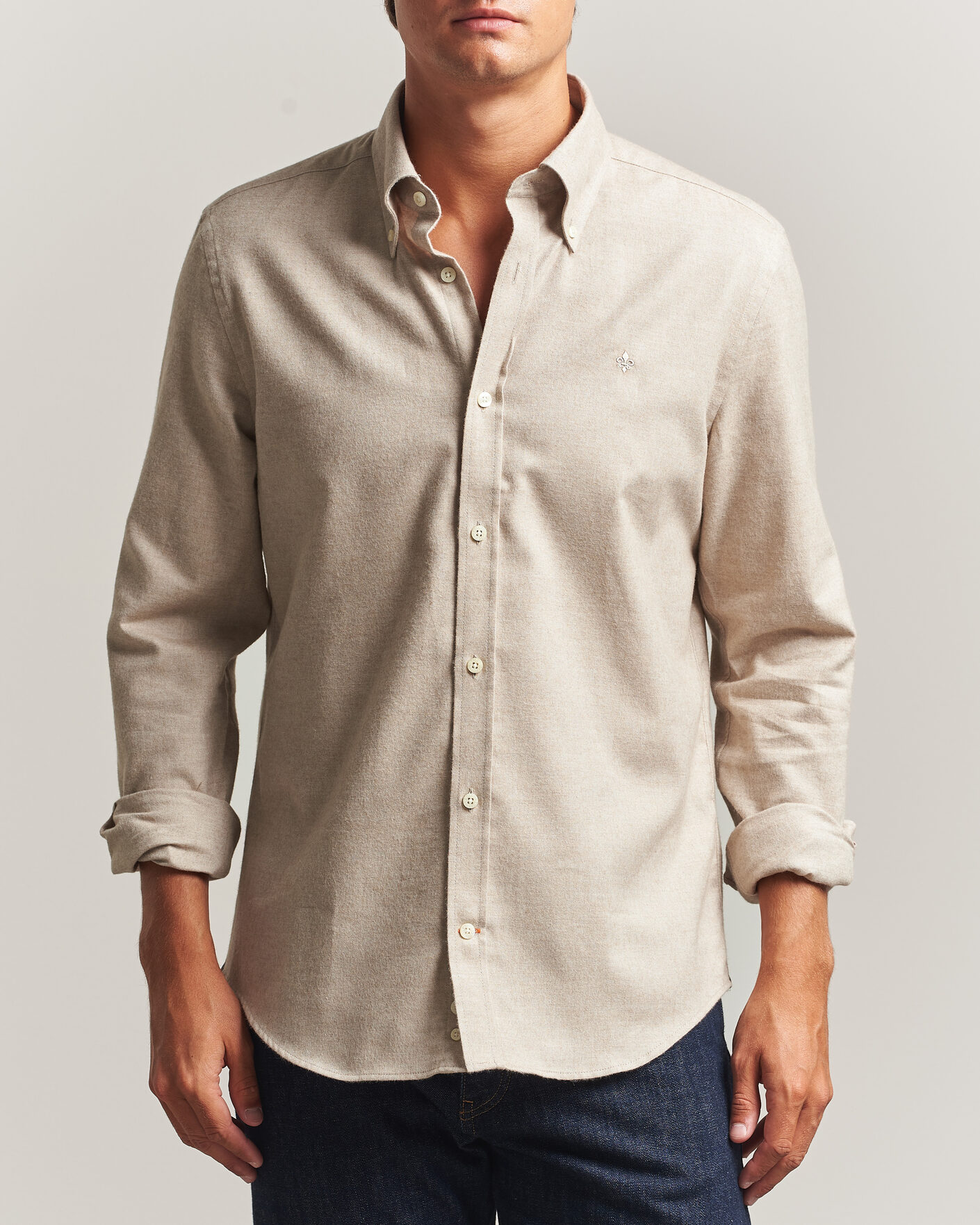 Uomini | Camicie | Morris | Cashmere Twill Shirt Khaki