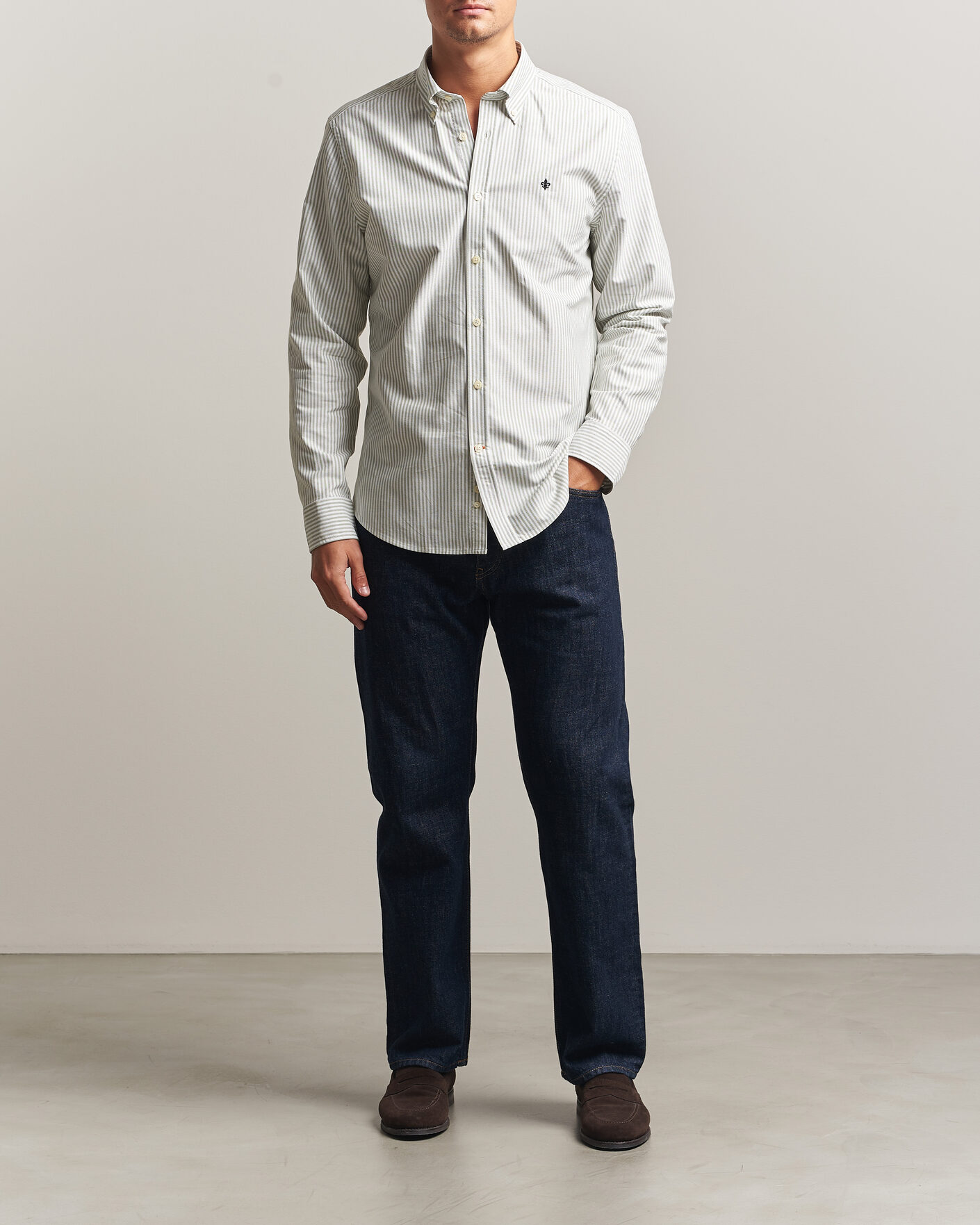 Uomini | Camicie | Morris | Douglas Oxford Stripe Shirt Olive