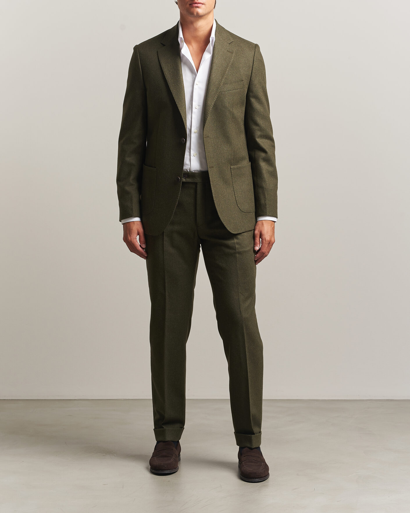 Uomini | Pantaloni | Morris | Flannel Suit Trousers Green