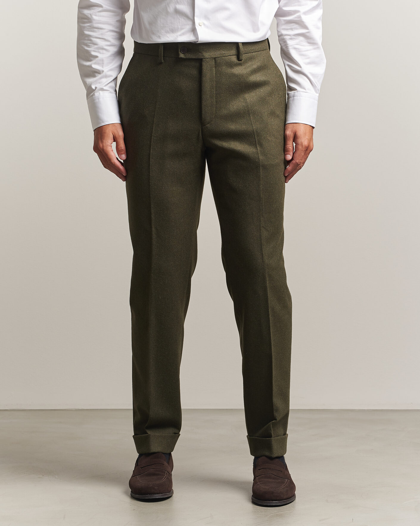 Uomini | Pantaloni | Morris | Flannel Suit Trousers Green