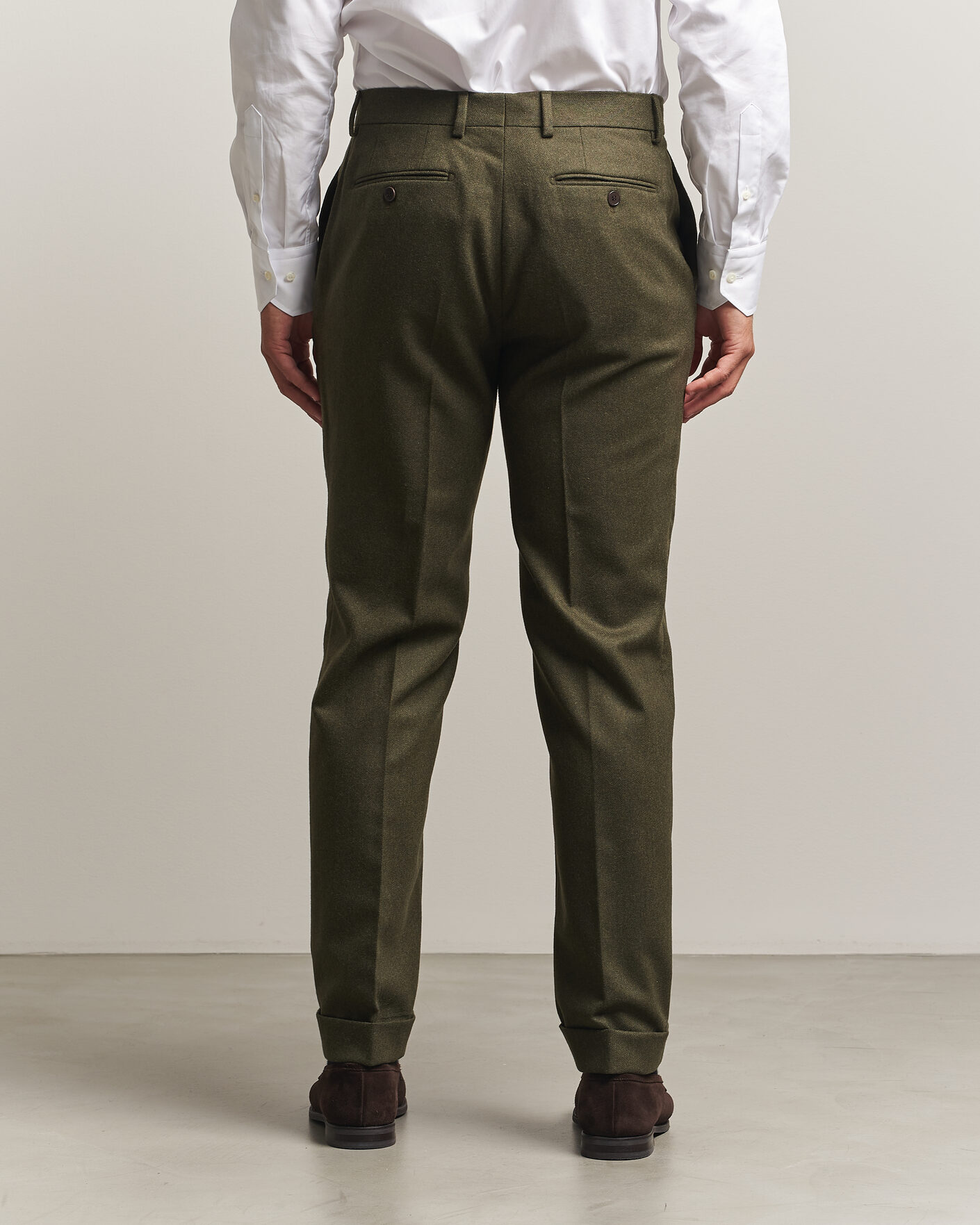 Uomini | Pantaloni | Morris | Flannel Suit Trousers Green