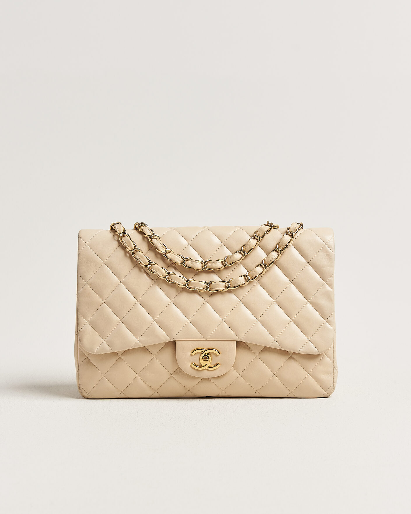 Uomini | Chanel Pre-Owned Classic Jumbo Single Flap Bag Lambskin Beige | Chanel Pre-Owned | Classic Jumbo Single Flap Bag Lambskin Beige