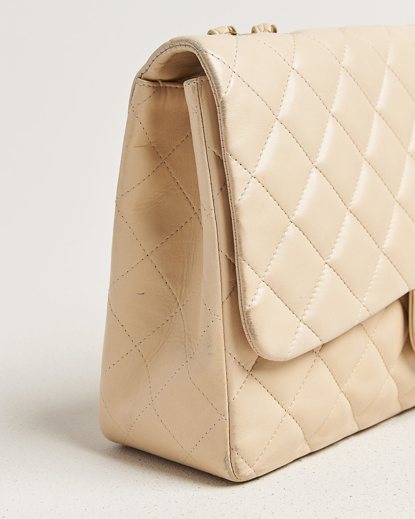 Uomini | Chanel Pre-Owned Classic Jumbo Single Flap Bag Lambskin Beige | Chanel Pre-Owned | Classic Jumbo Single Flap Bag Lambskin Beige
