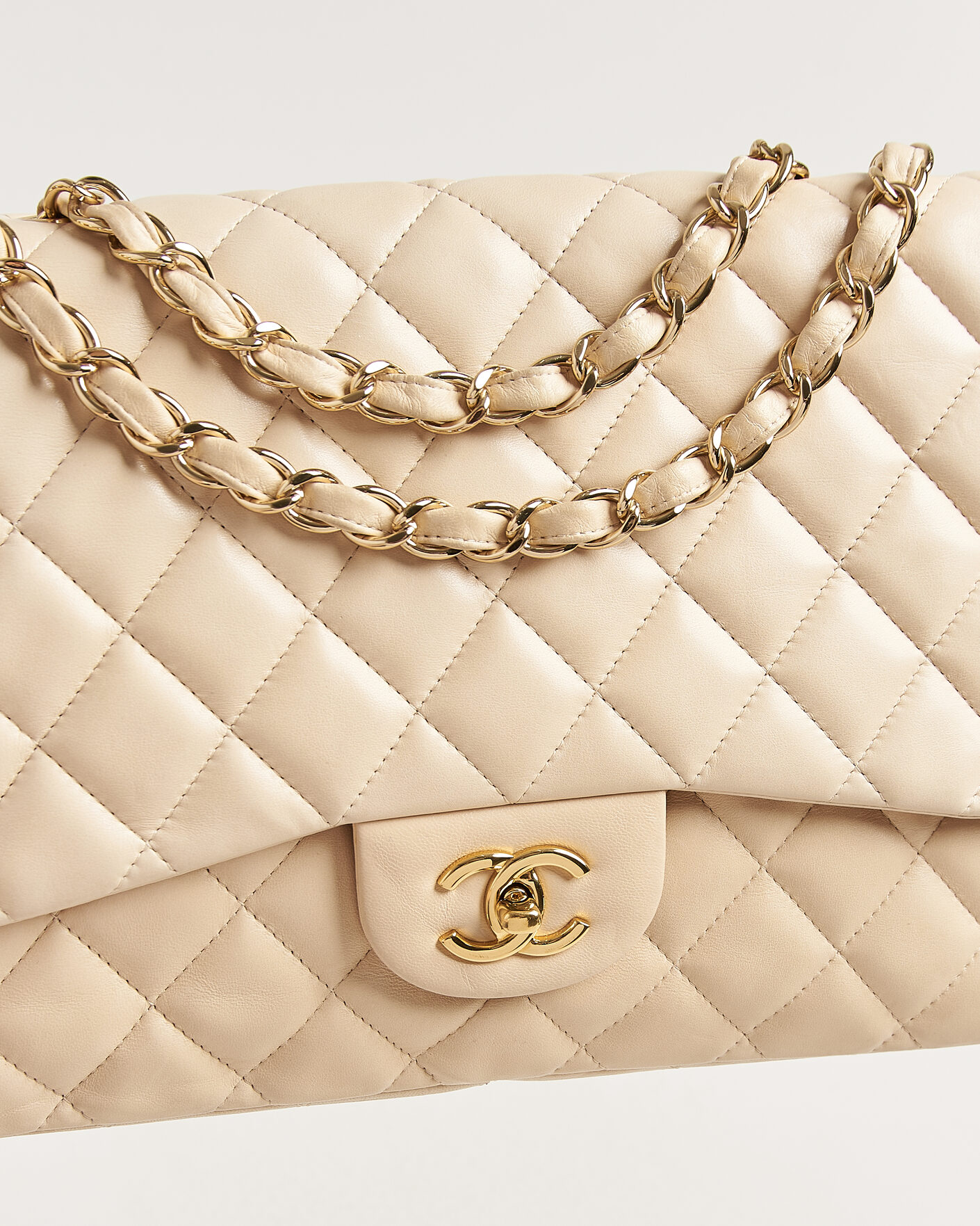 Uomini | Chanel Pre-Owned Classic Jumbo Single Flap Bag Lambskin Beige | Chanel Pre-Owned | Classic Jumbo Single Flap Bag Lambskin Beige