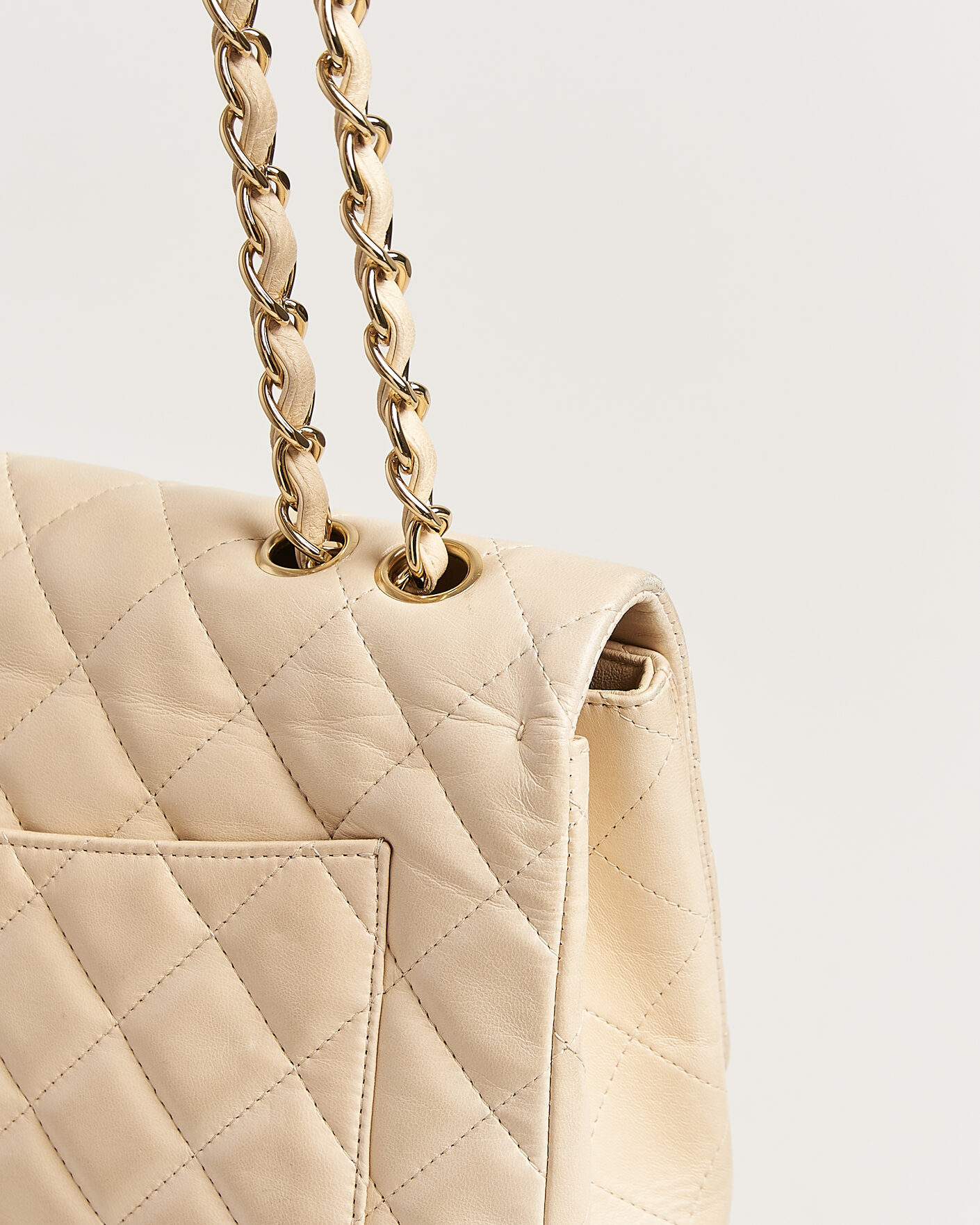 Uomini | Chanel Pre-Owned Classic Jumbo Single Flap Bag Lambskin Beige | Chanel Pre-Owned | Classic Jumbo Single Flap Bag Lambskin Beige