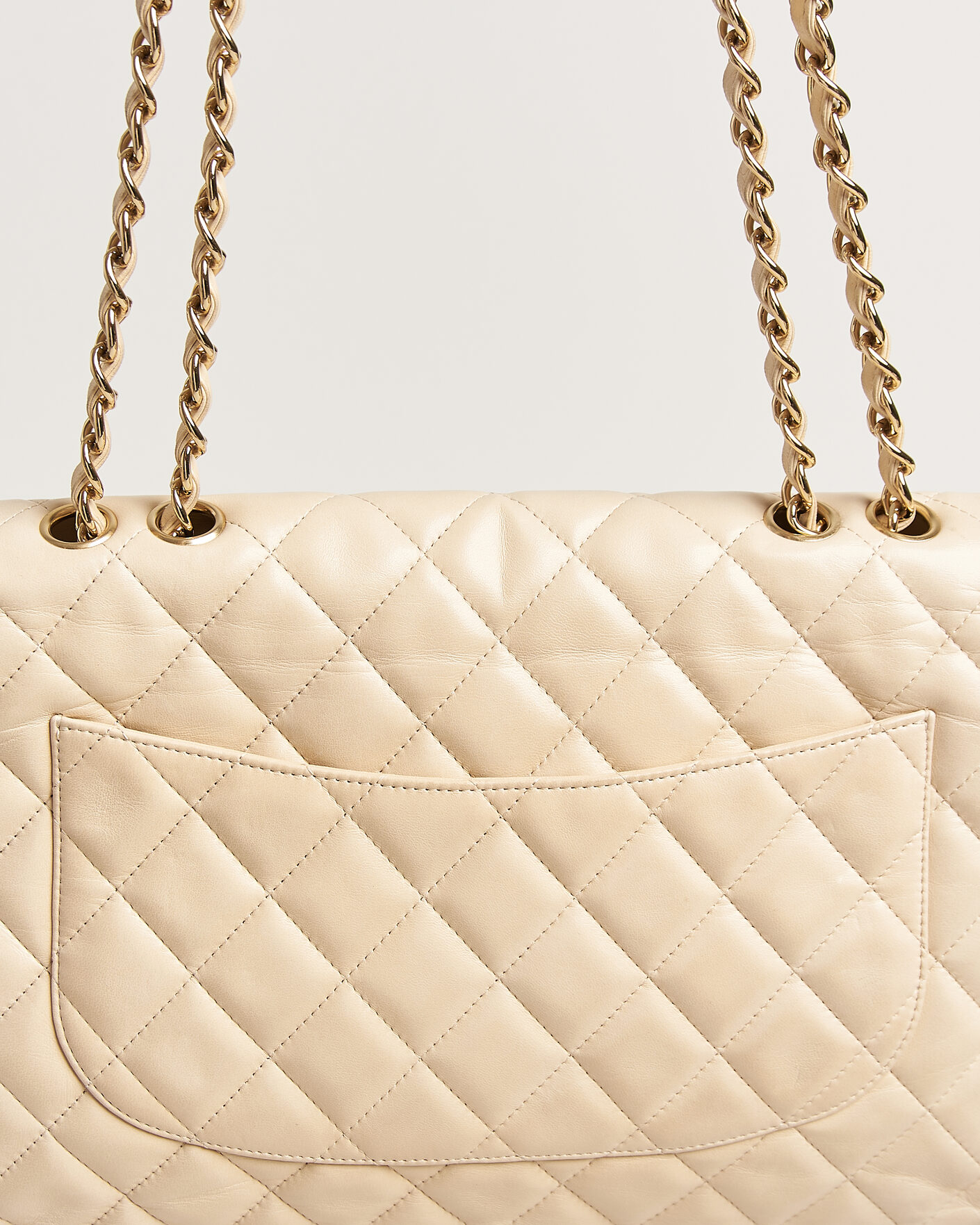 Uomini | Chanel Pre-Owned Classic Jumbo Single Flap Bag Lambskin Beige | Chanel Pre-Owned | Classic Jumbo Single Flap Bag Lambskin Beige