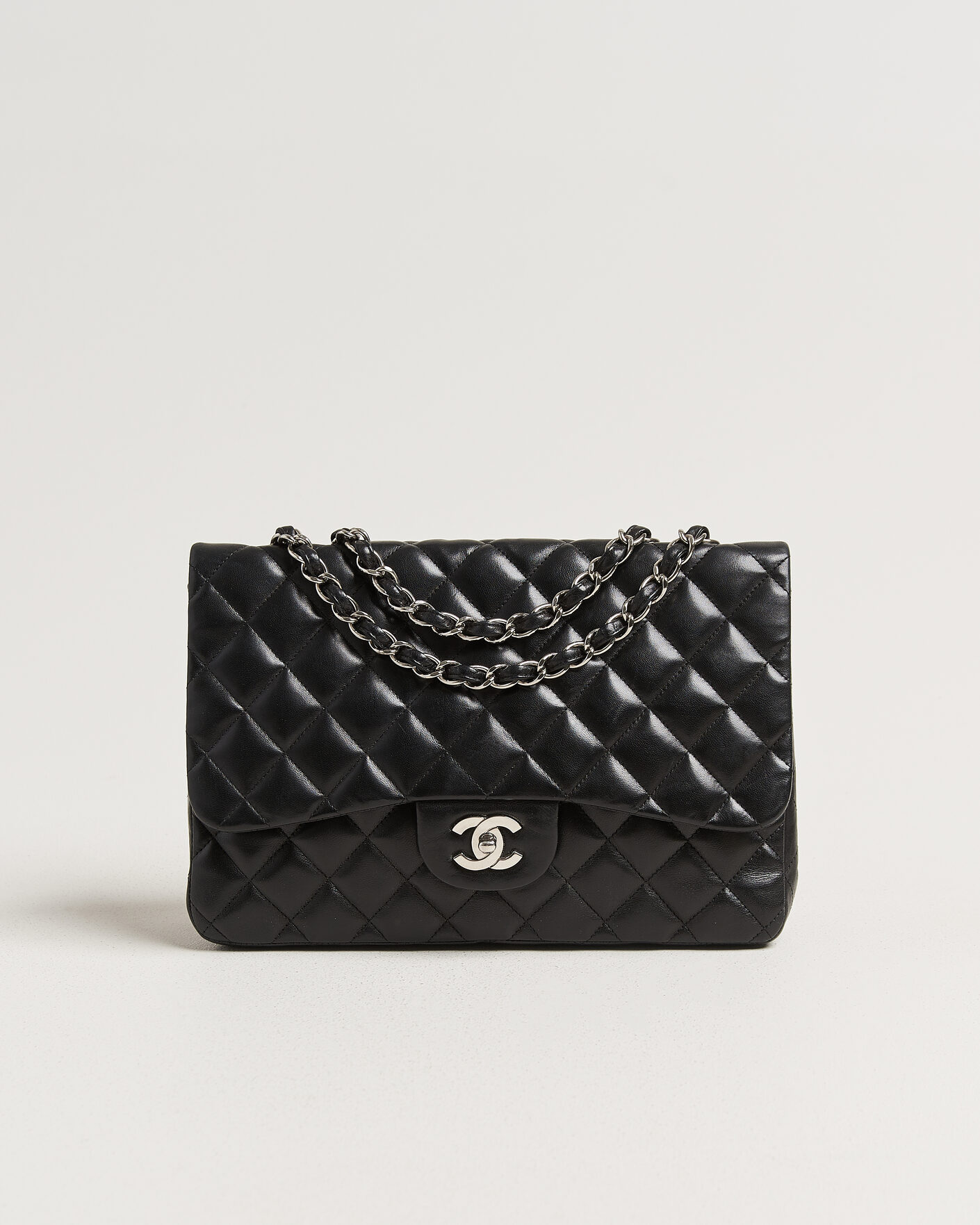Uomini | Chanel Pre-Owned Classic Jumbo Single Flap Bag Lambskin Black | Chanel Pre-Owned | Classic Jumbo Single Flap Bag Lambskin Black