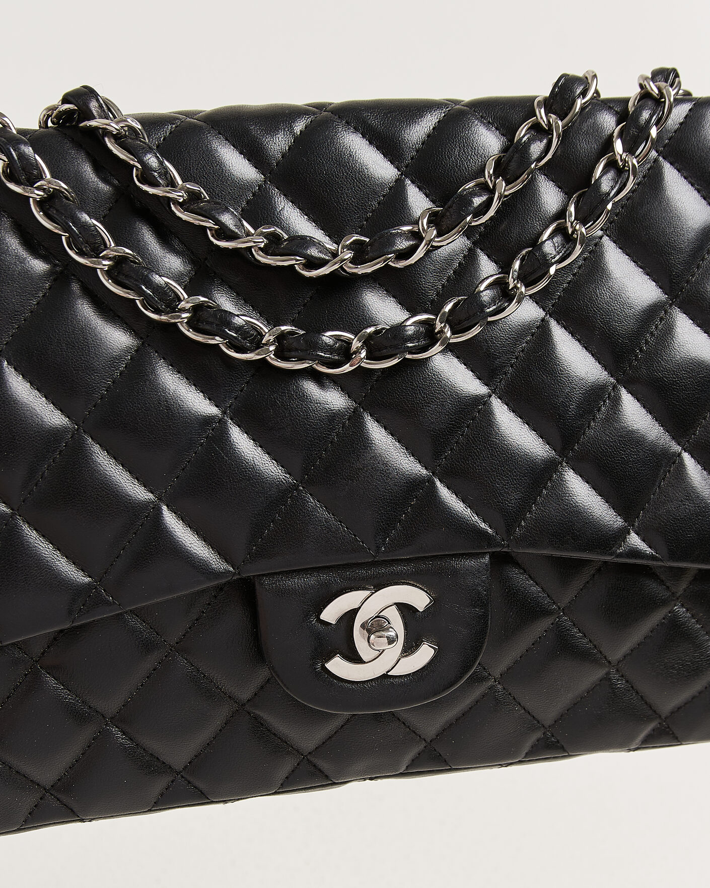 Uomini | Chanel Pre-Owned Classic Jumbo Single Flap Bag Lambskin Black | Chanel Pre-Owned | Classic Jumbo Single Flap Bag Lambskin Black