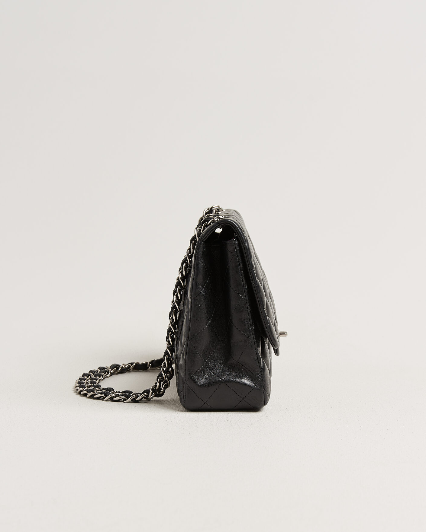 Uomini | Chanel Pre-Owned Classic Jumbo Single Flap Bag Lambskin Black | Chanel Pre-Owned | Classic Jumbo Single Flap Bag Lambskin Black