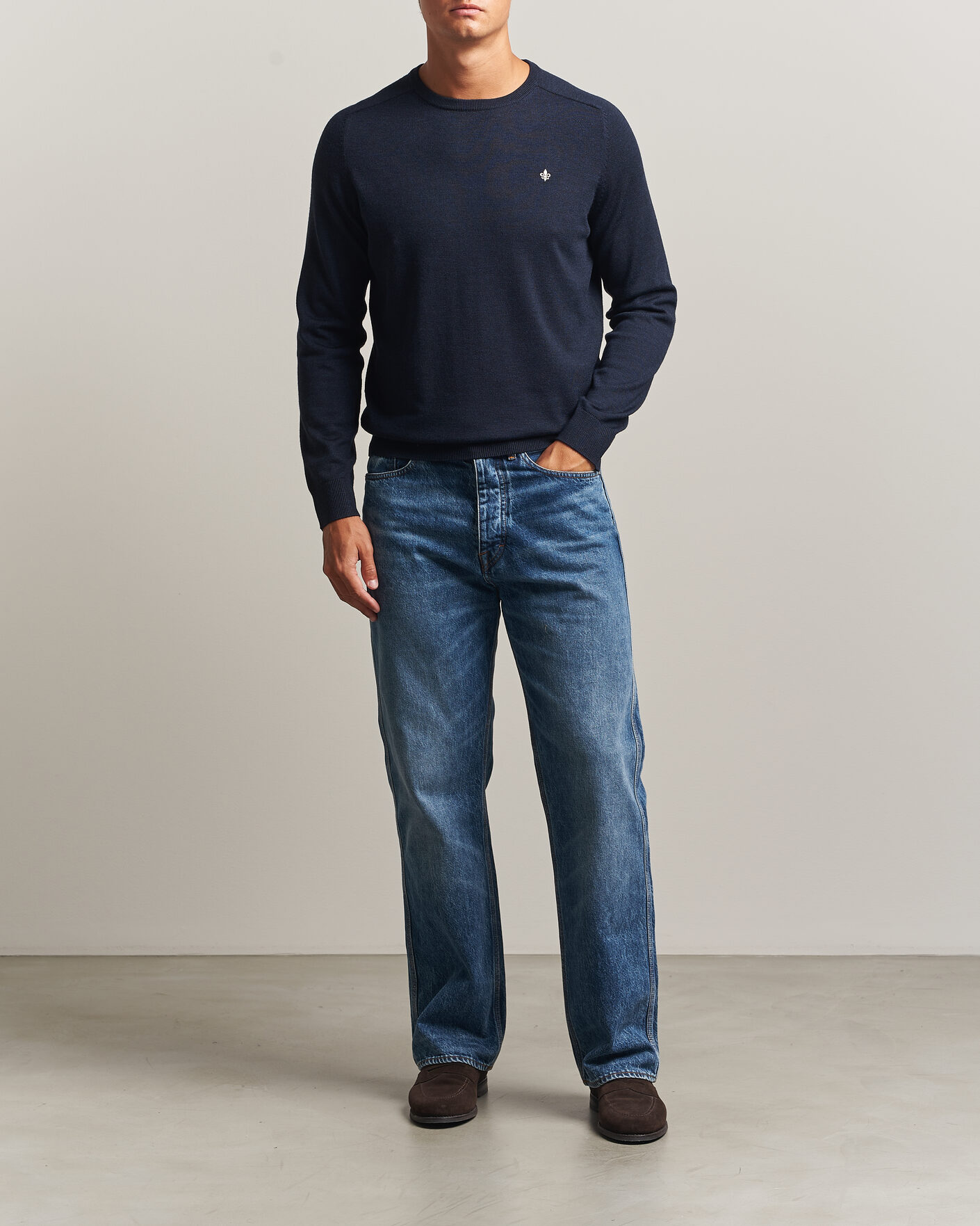Uomini | Maglieria | Morris | Merino O-Neck Navy