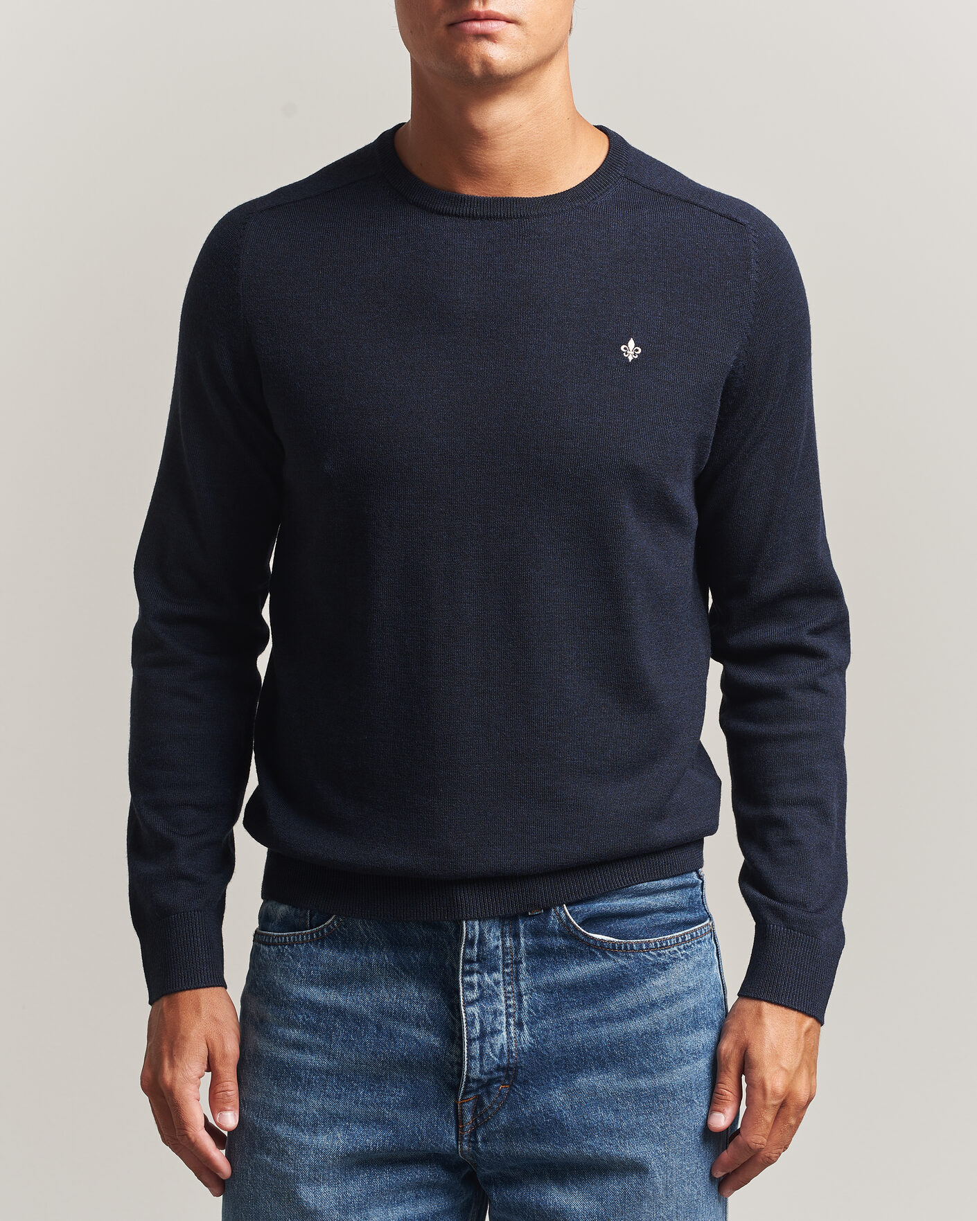 Uomini | Maglieria | Morris | Merino O-Neck Navy