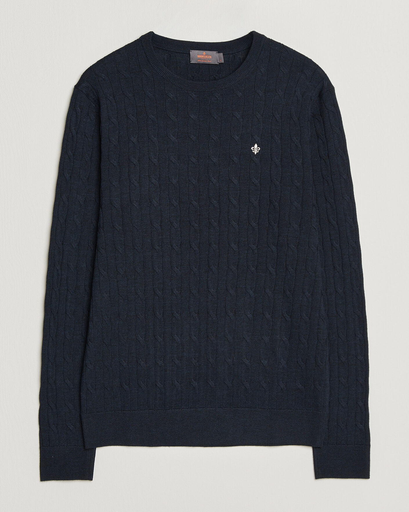 Uomini | Maglieria | Morris | Merino Cable O-Neck Navy