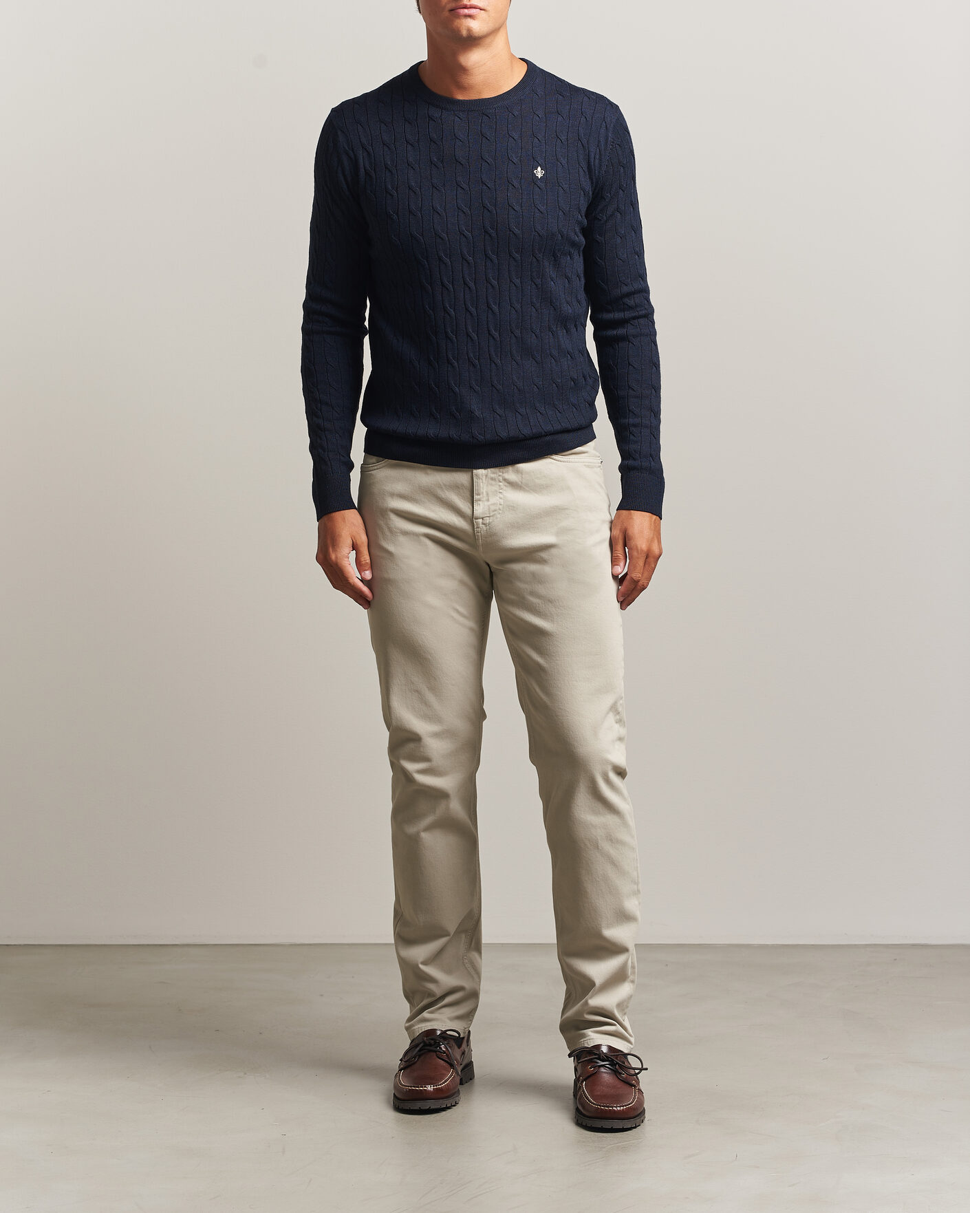 Uomini | Maglieria | Morris | Merino Cable O-Neck Navy