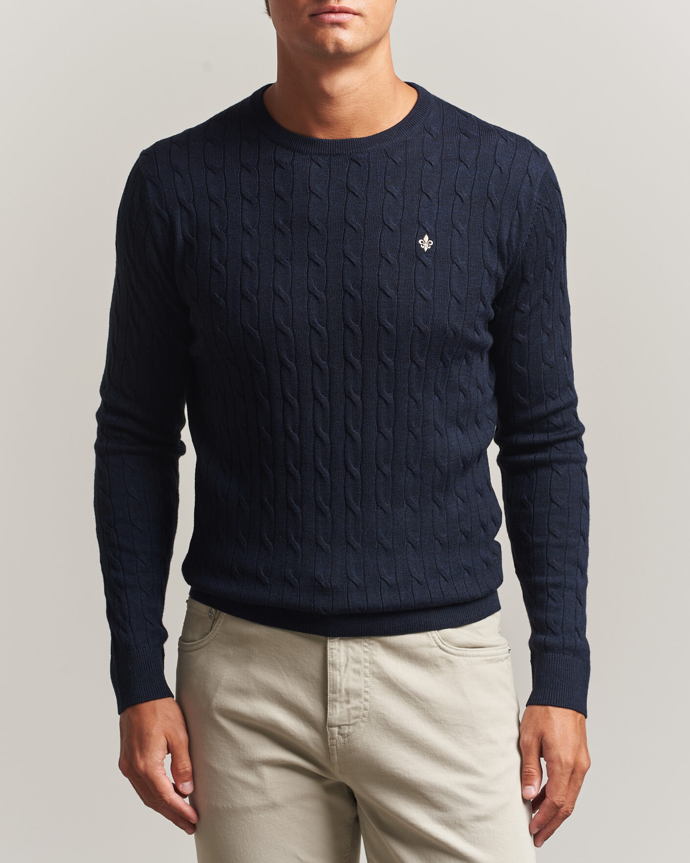 Uomini | Maglieria | Morris | Merino Cable O-Neck Navy