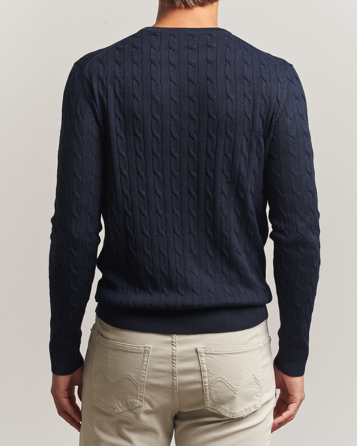 Uomini | Maglieria | Morris | Merino Cable O-Neck Navy