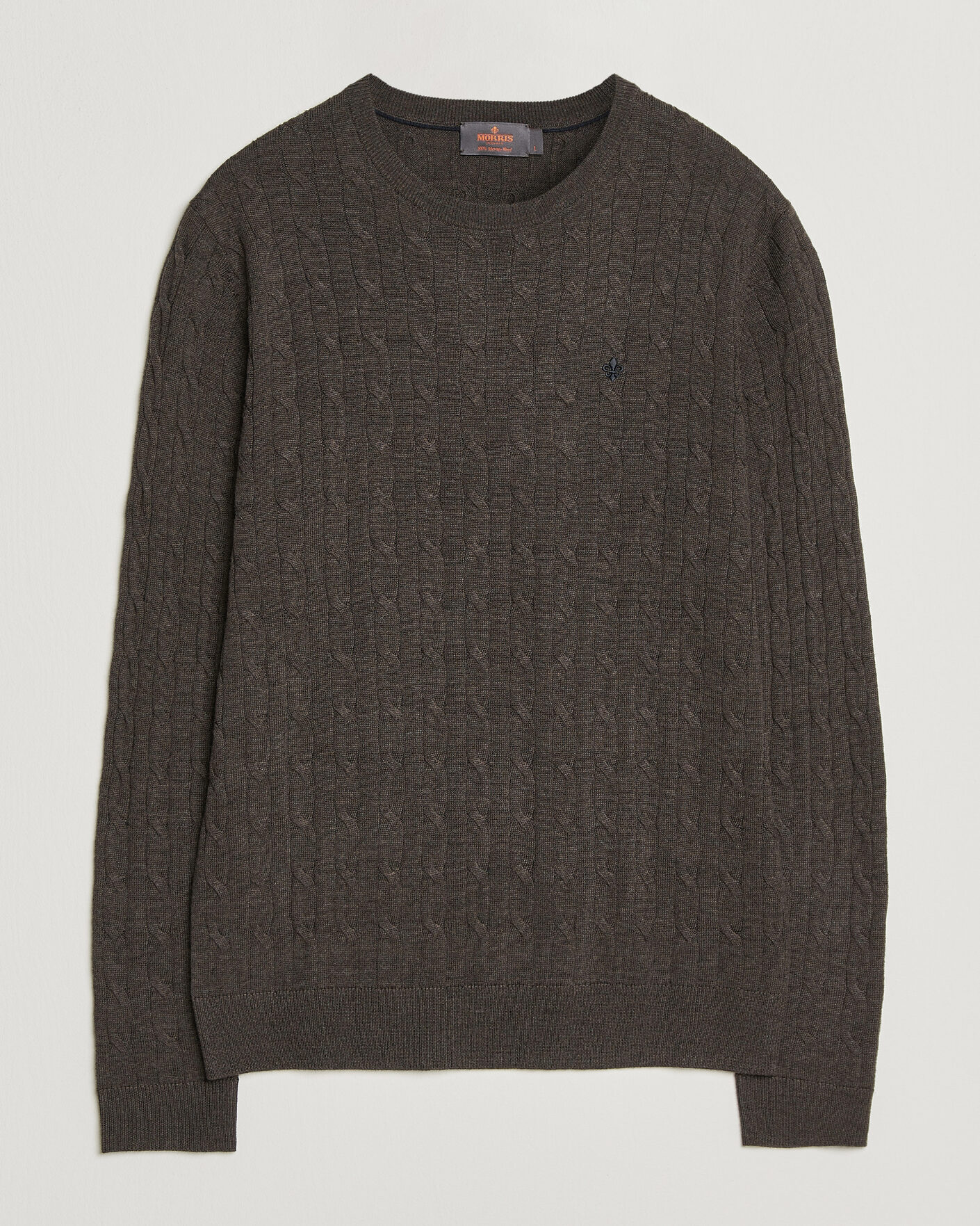 Uomini | Maglieria | Morris | Merino Cable O-Neck Brown