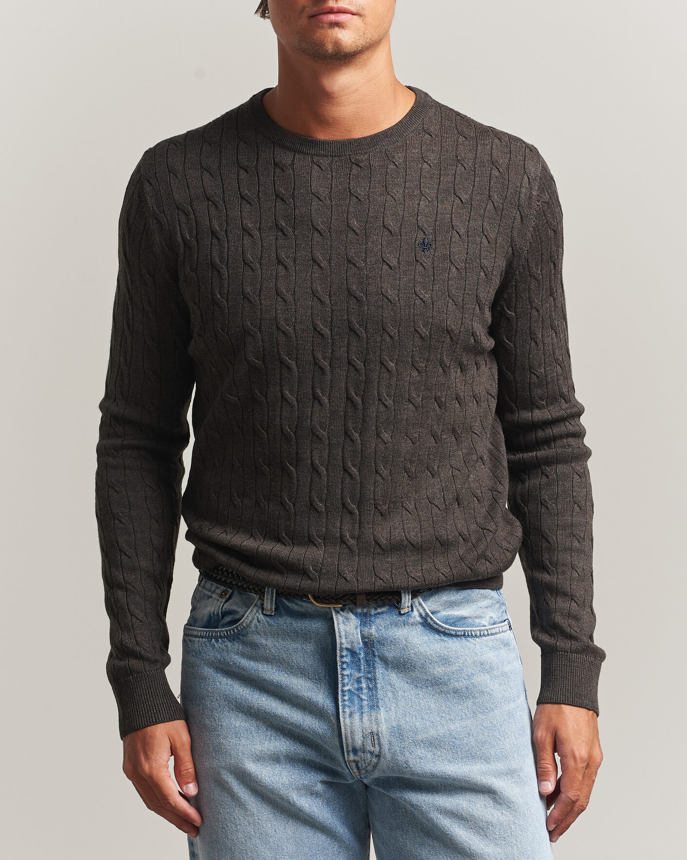 Uomini | Maglieria | Morris | Merino Cable O-Neck Brown