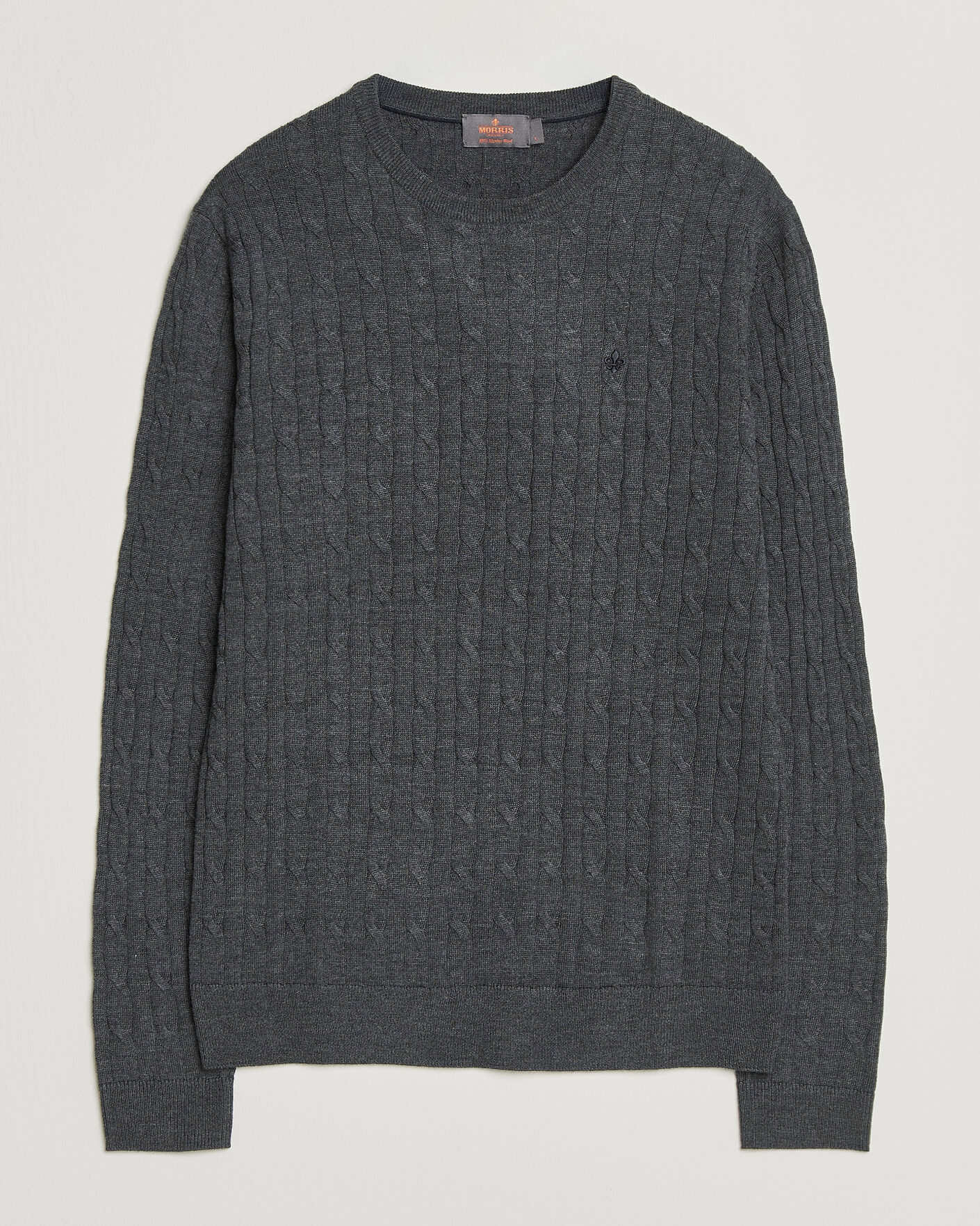 Uomini | Maglieria | Morris | Merino Cable O-Neck Grey