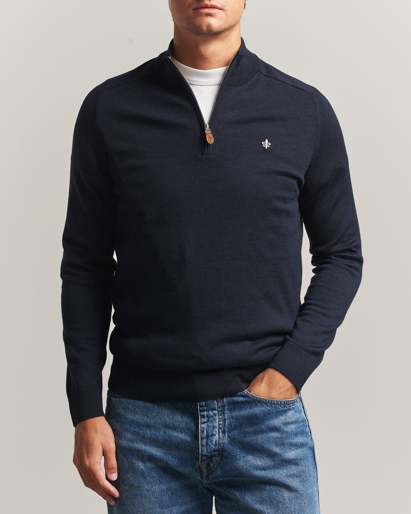 Uomini | Maglieria | Morris | John Merino Half Zip Navy
