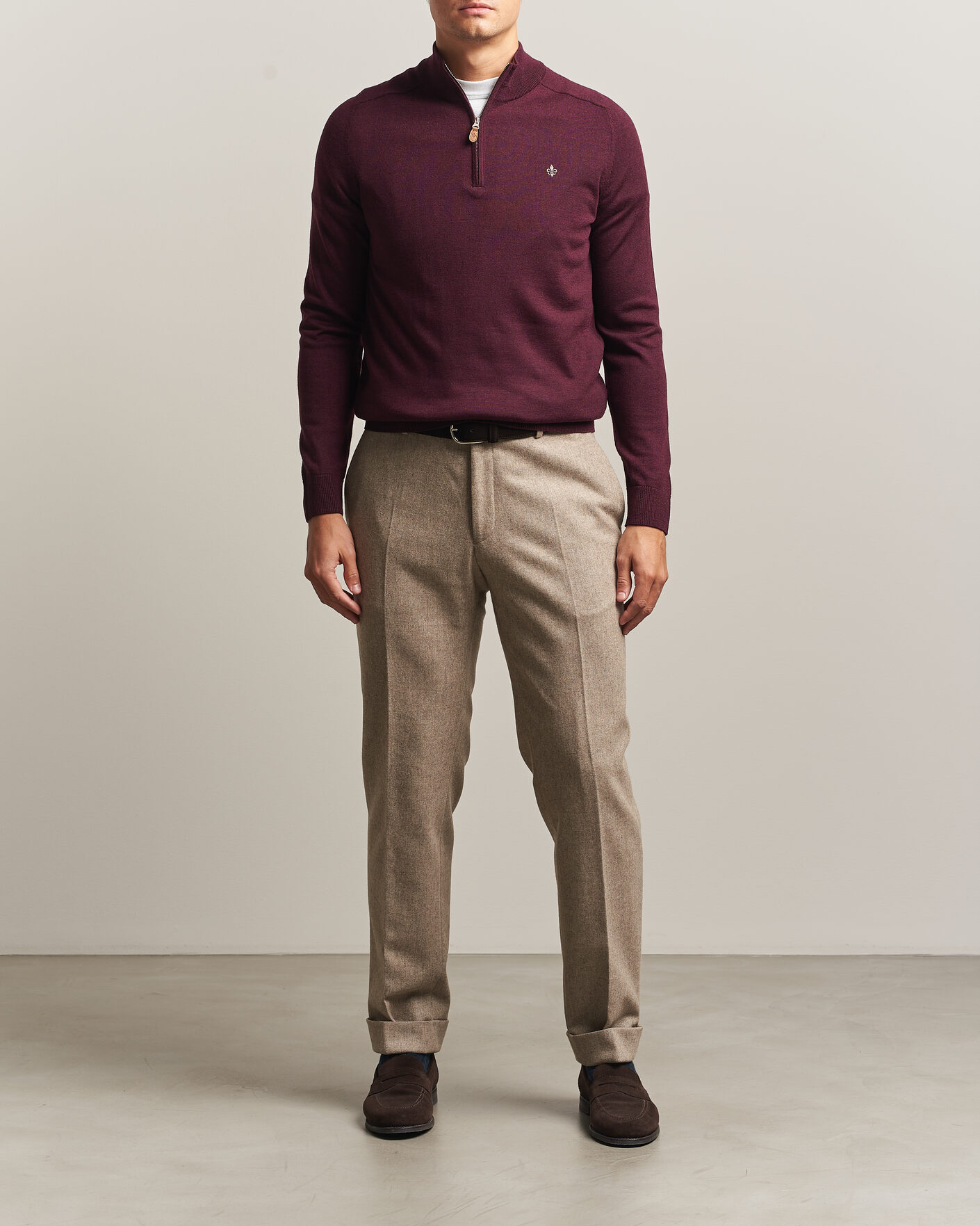 Uomini | Maglieria | Morris | John Merino Half Zip Wine Red