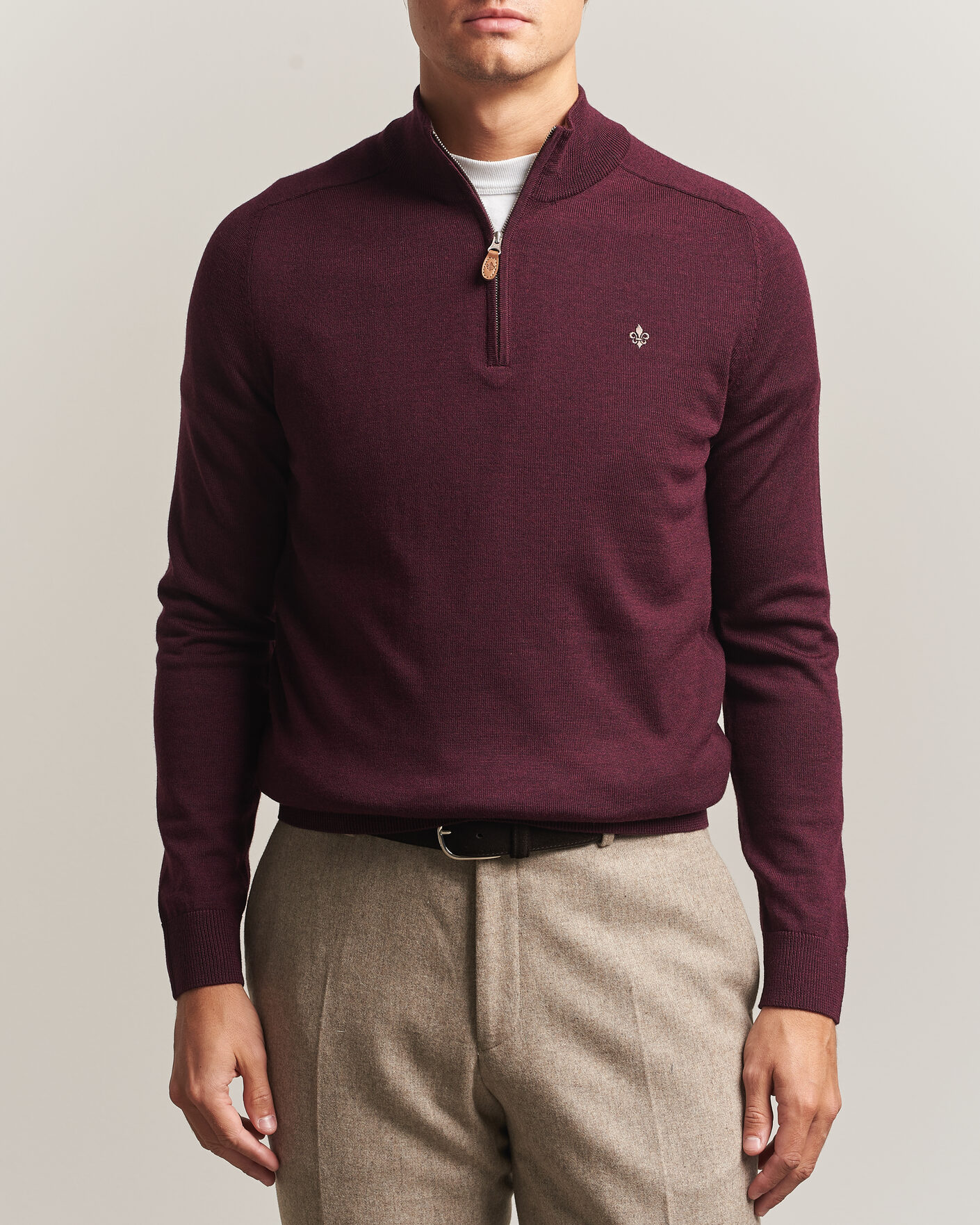 Uomini | Maglieria | Morris | John Merino Half Zip Wine Red