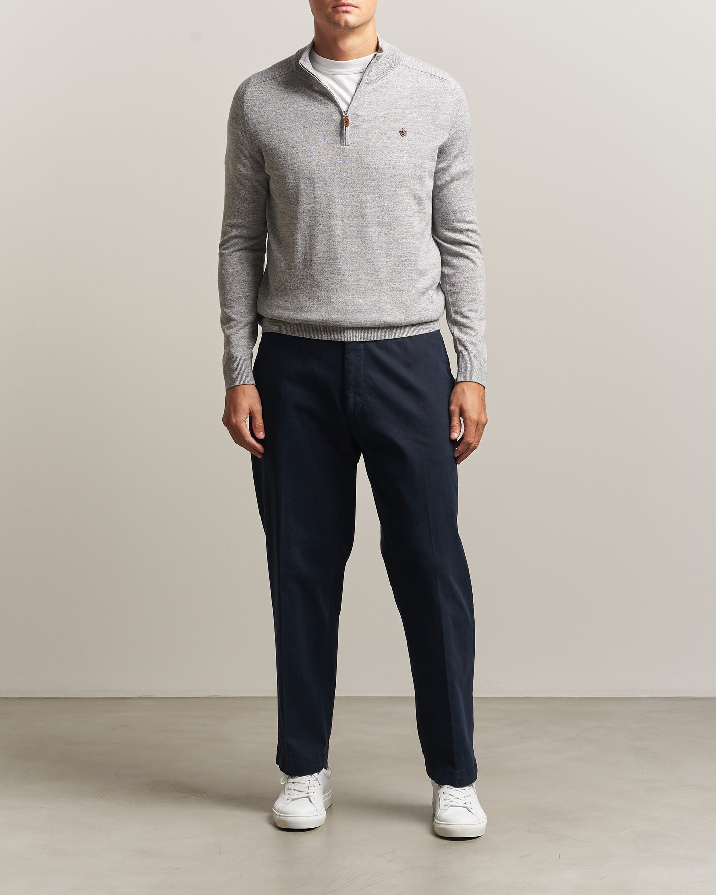 Uomini | Maglieria | Morris | John Merino Half Zip Mid Grey