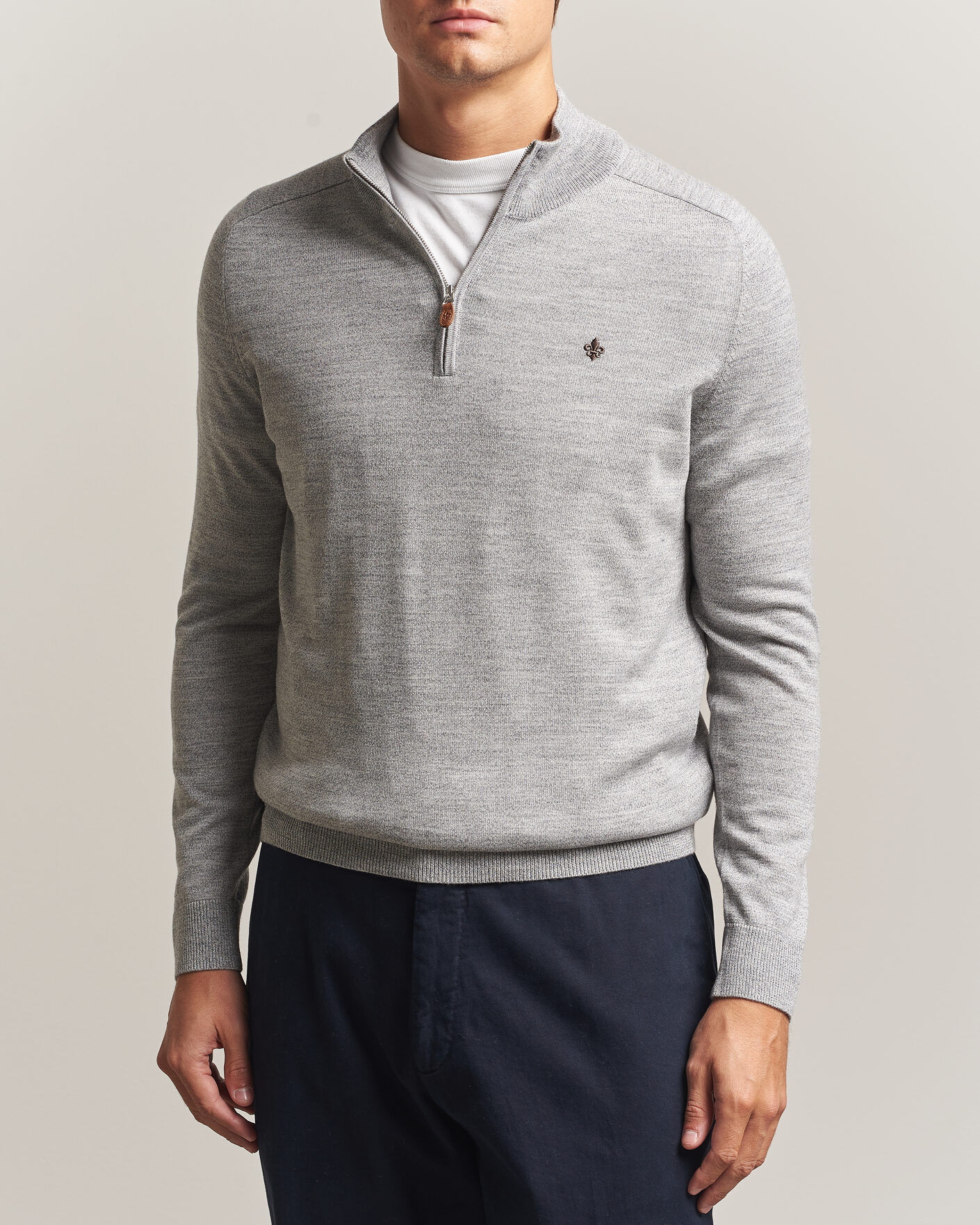 Uomini | Maglieria | Morris | John Merino Half Zip Mid Grey