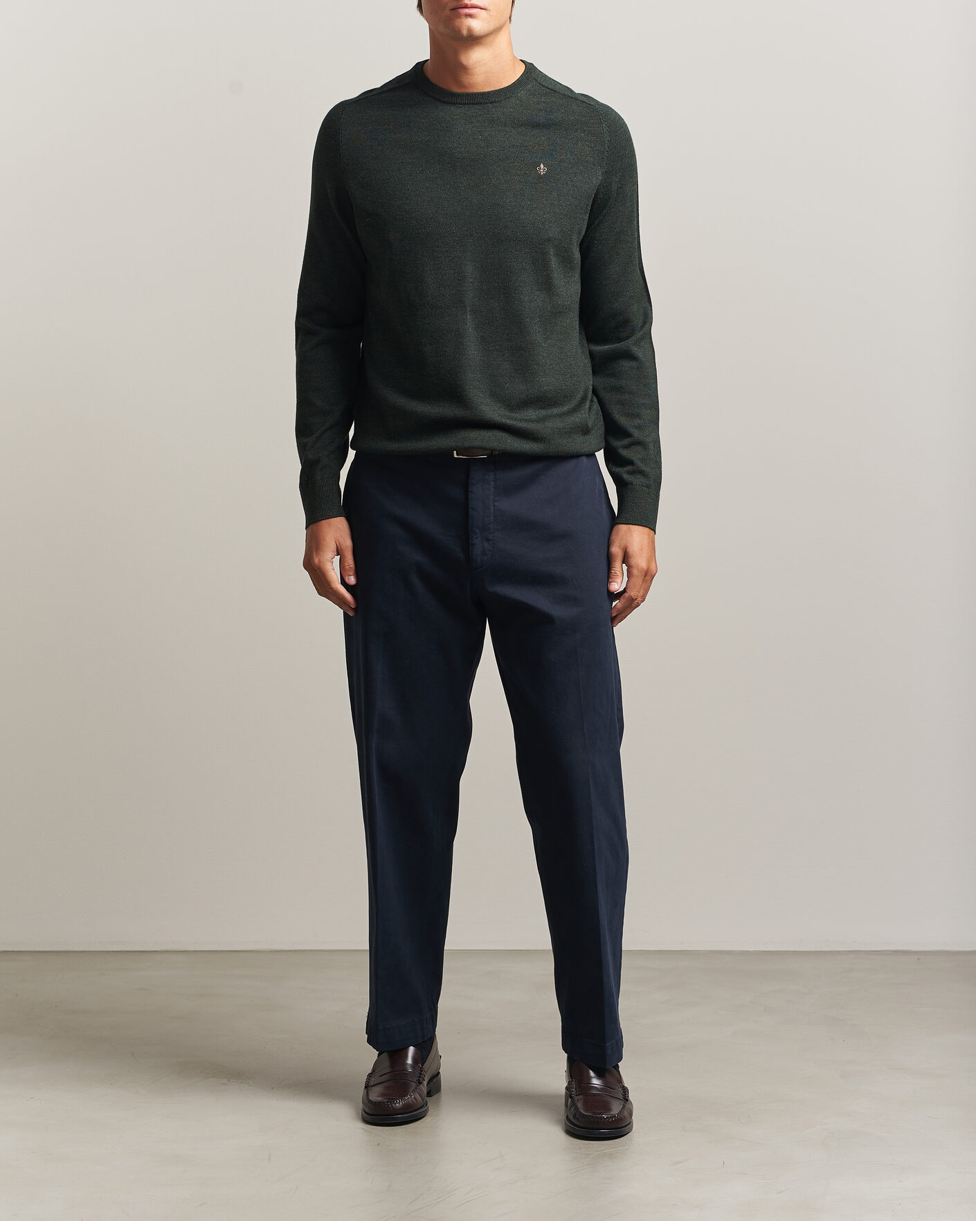 Uomini | Maglieria | Morris | Merino O-Neck Olive