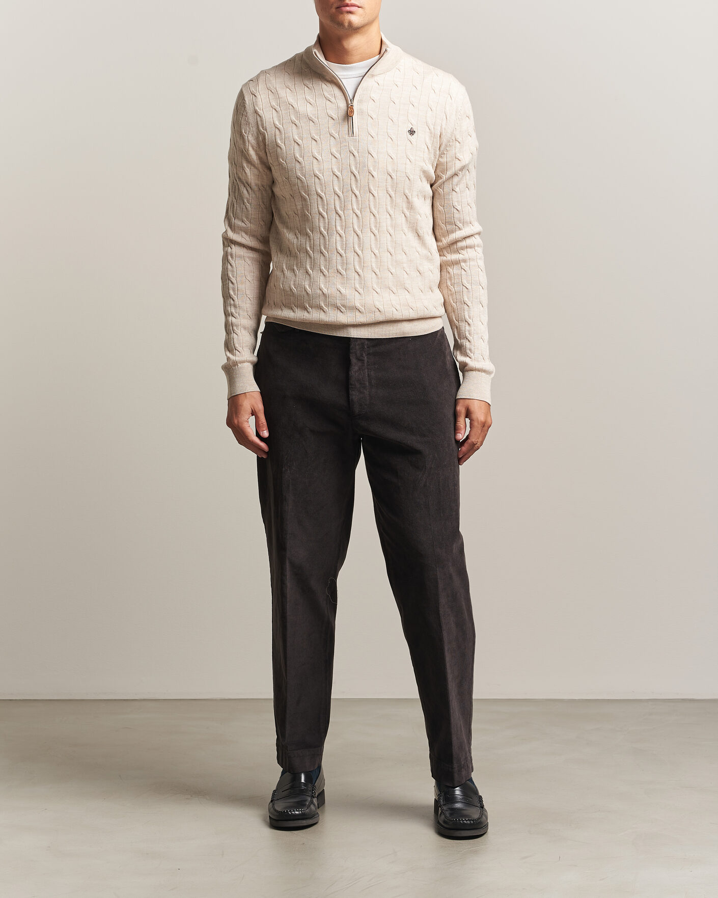 Uomini | Maglieria | Morris | Merino Cable Half Zip Off White
