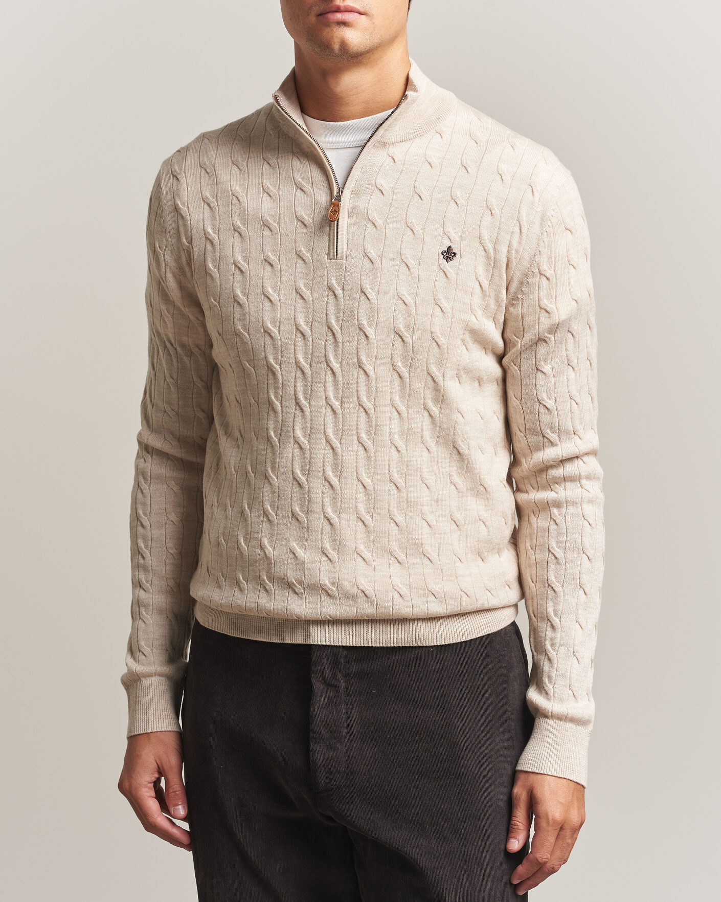 Uomini | Maglieria | Morris | Merino Cable Half Zip Off White