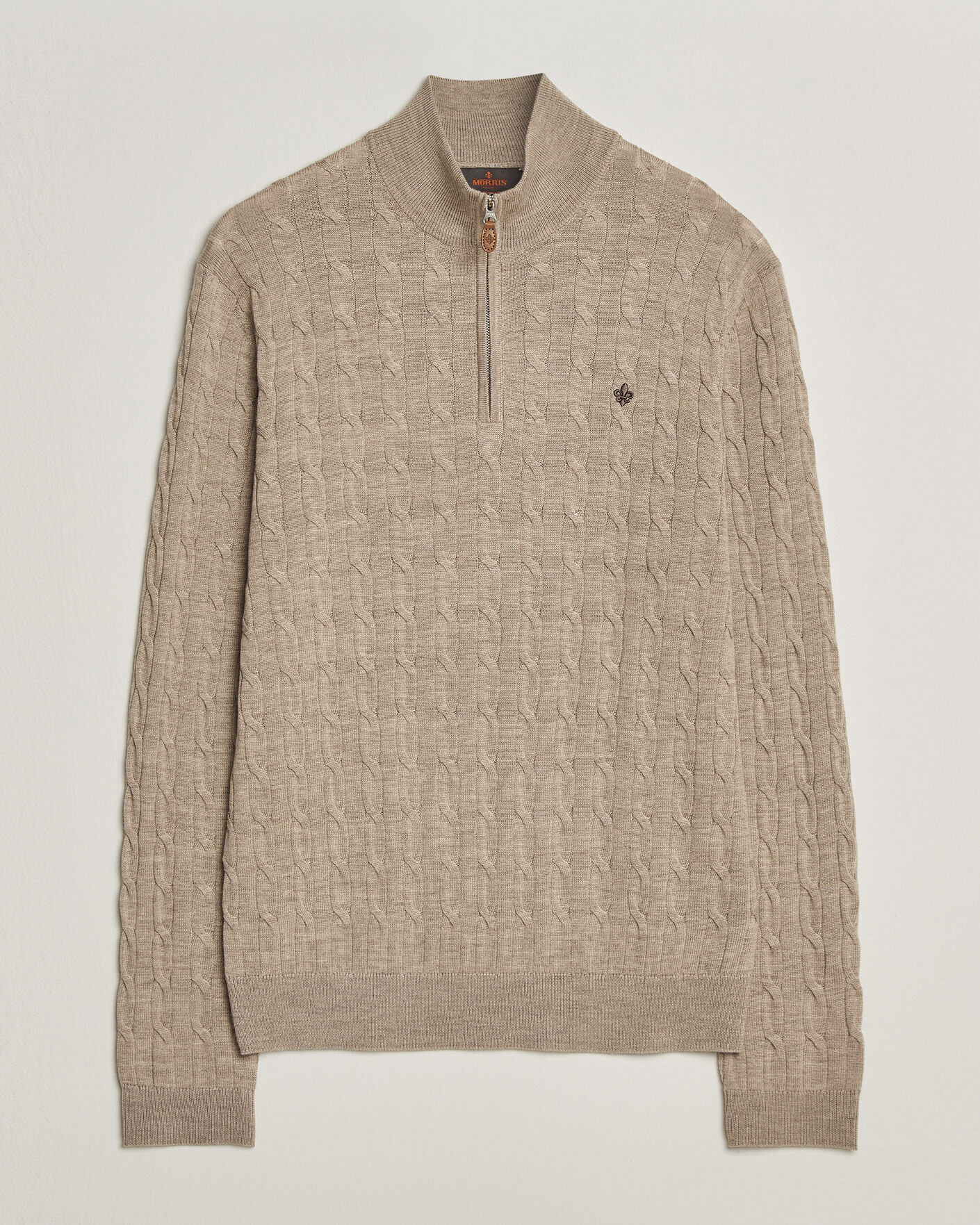 Uomini | Maglieria | Morris | Merino Cable Half Zip Khaki