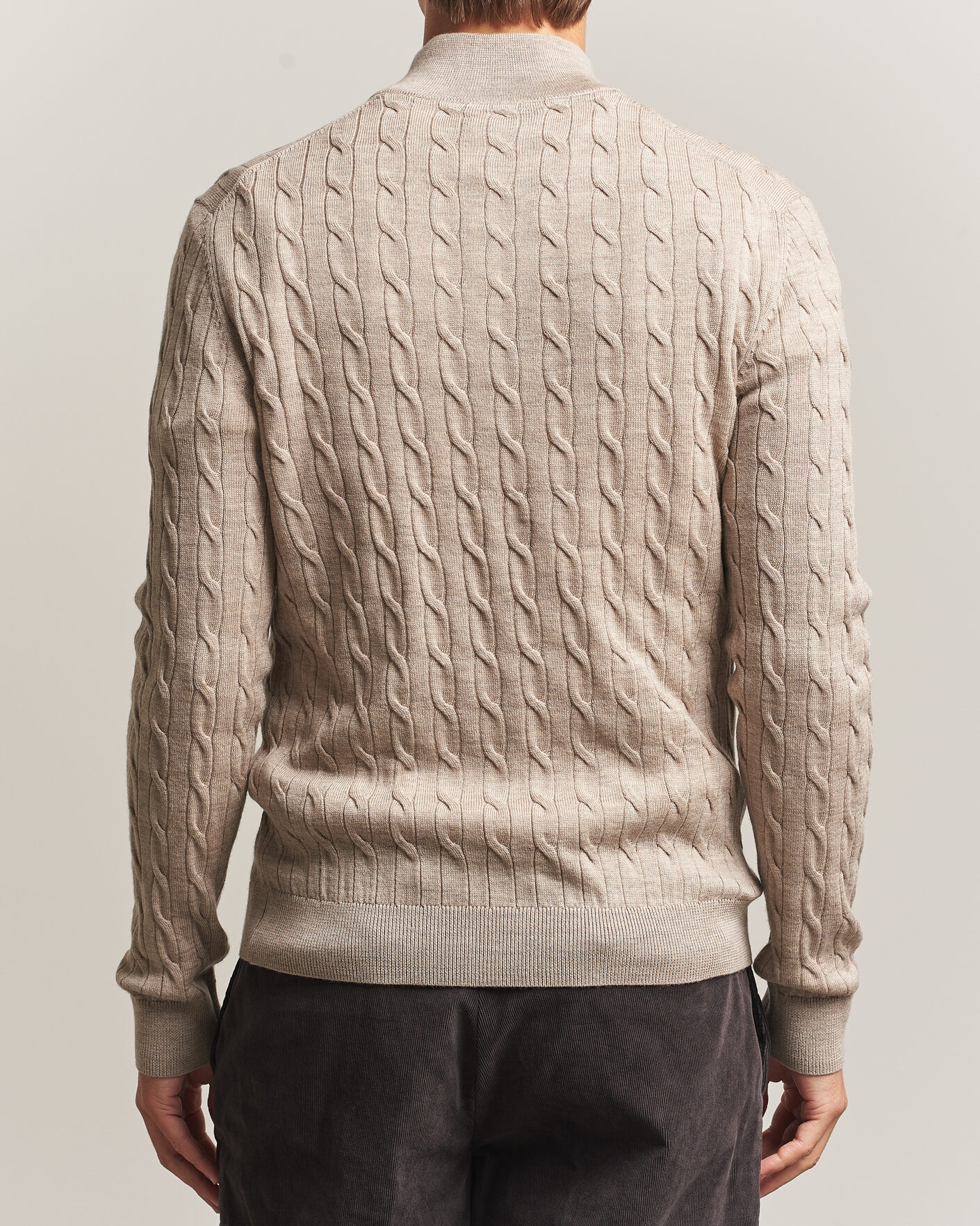 Uomini | Maglieria | Morris | Merino Cable Half Zip Khaki