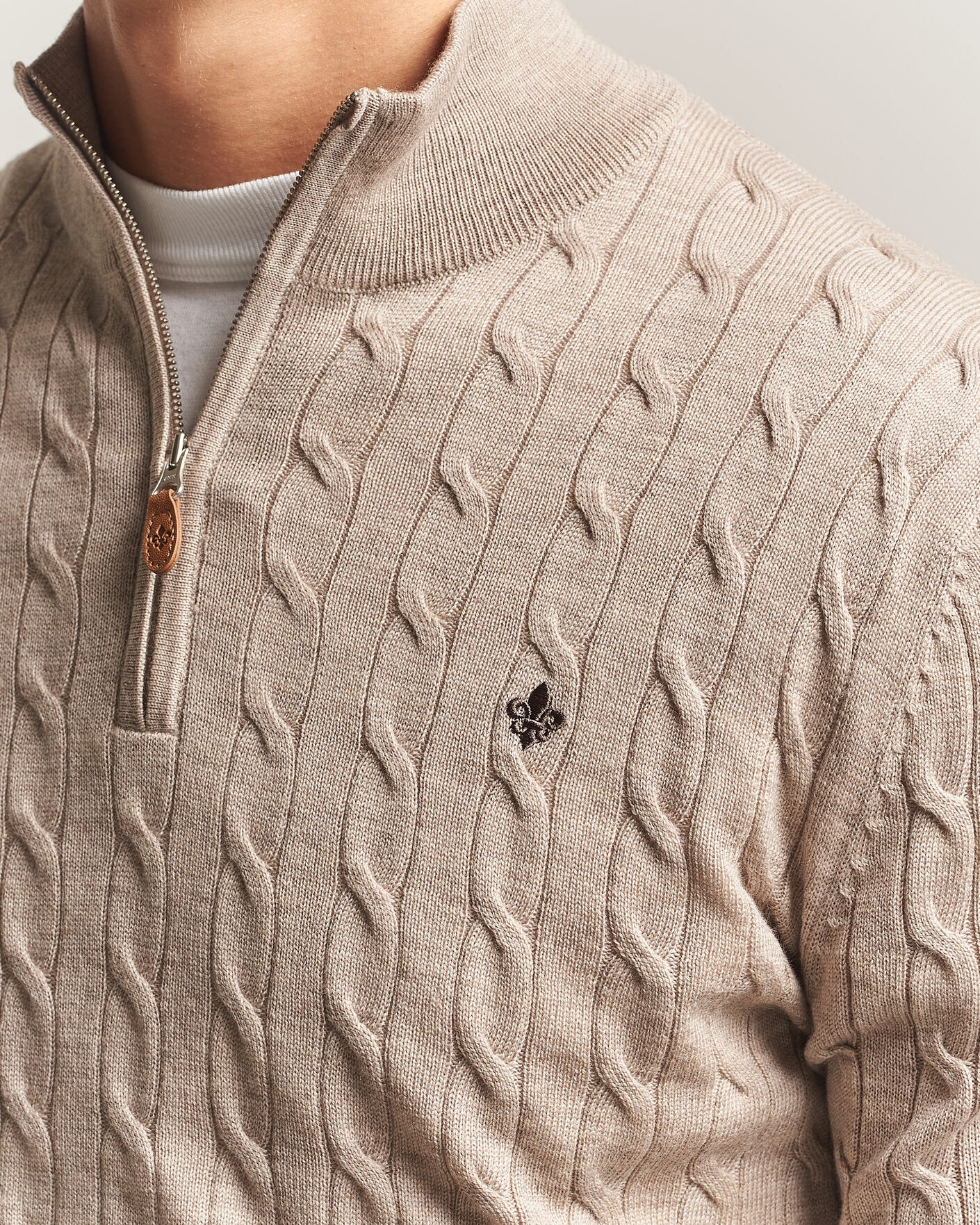 Uomini | Maglieria | Morris | Merino Cable Half Zip Khaki