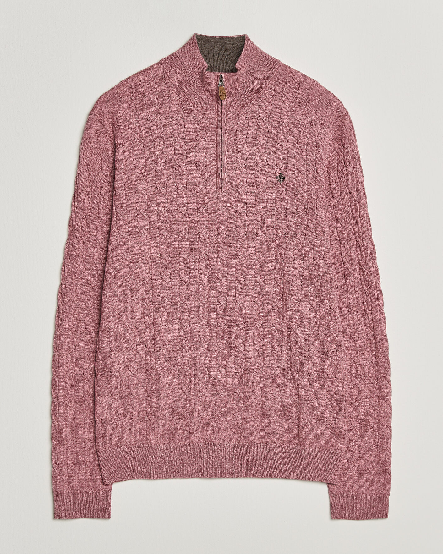Uomini | Maglieria | Morris | Merino Cable Half Zip Cerise