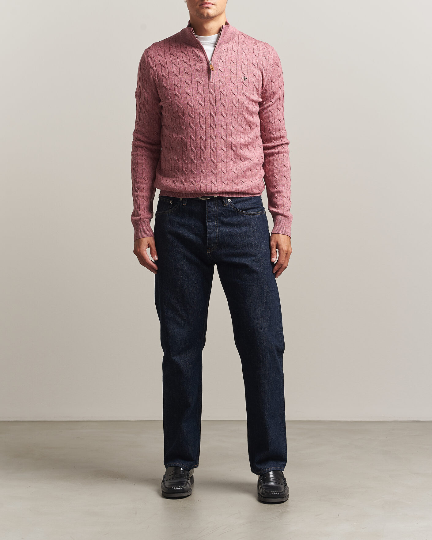 Uomini | Maglieria | Morris | Merino Cable Half Zip Cerise
