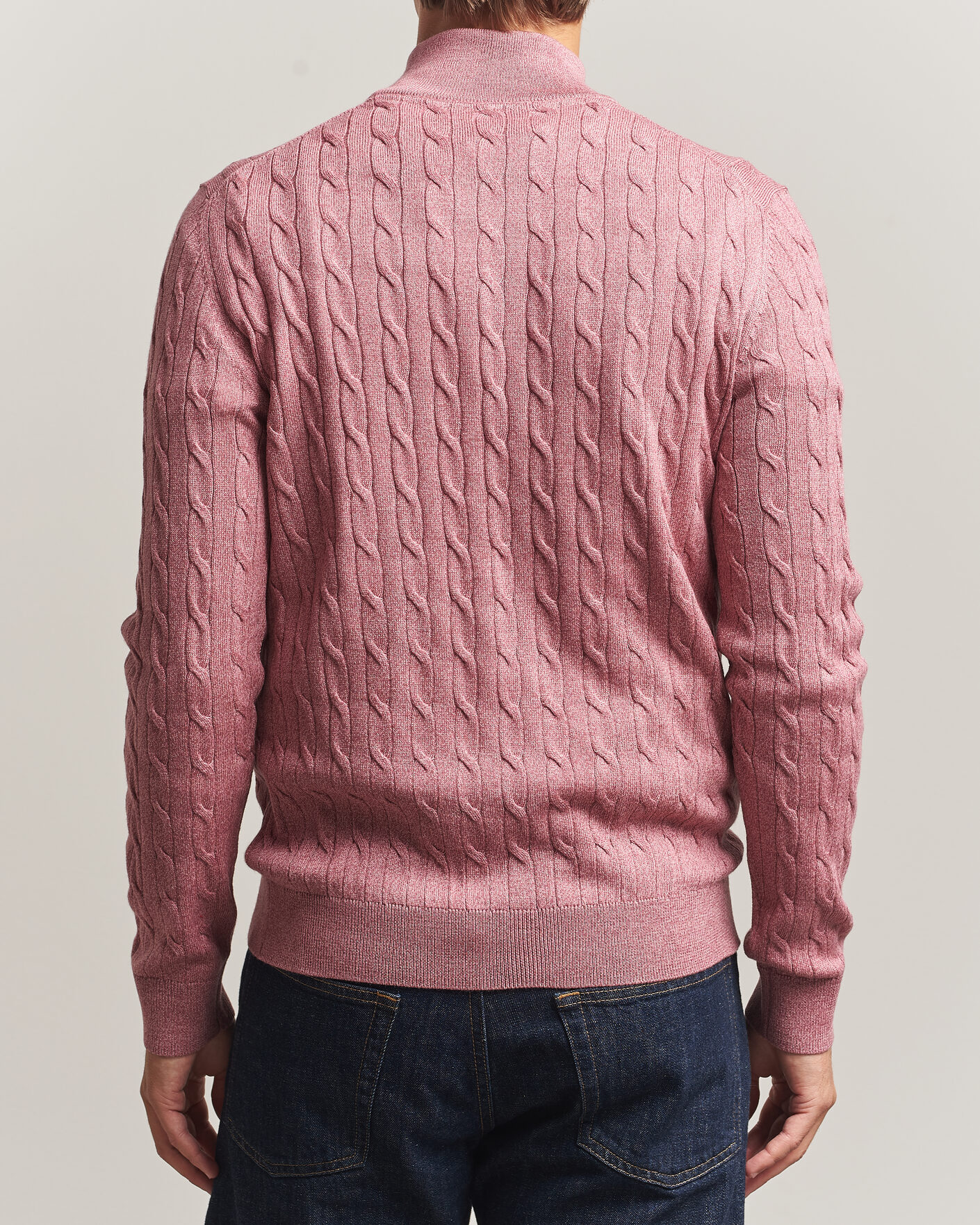 Uomini | Maglieria | Morris | Merino Cable Half Zip Cerise