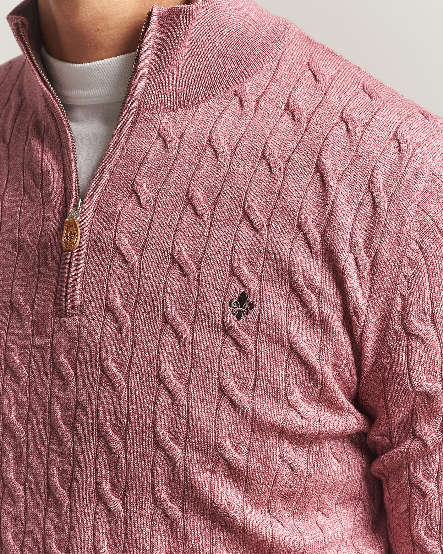 Uomini | Maglieria | Morris | Merino Cable Half Zip Cerise