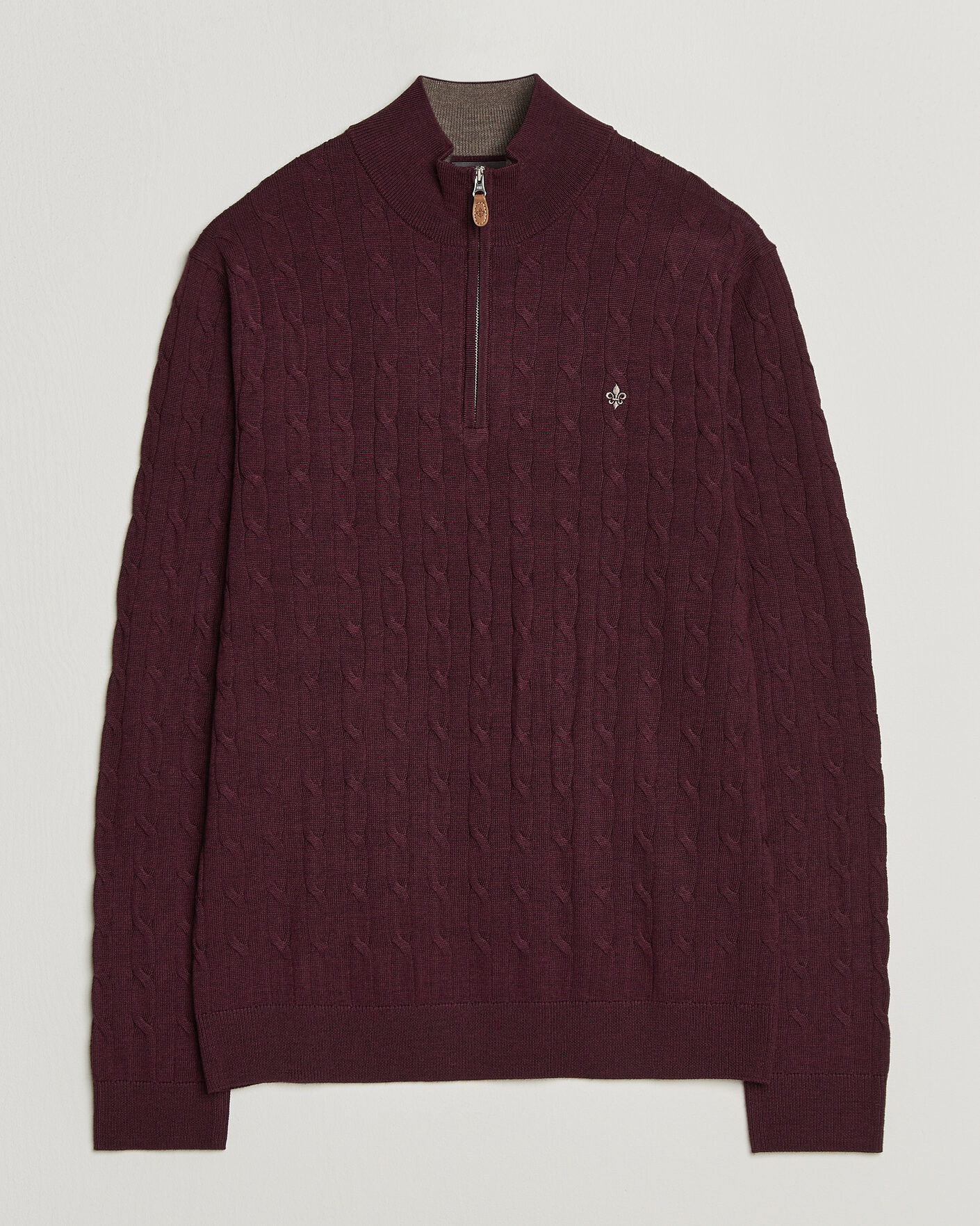 Uomini | Maglieria | Morris | Merino Cable Half Zip Wine Red