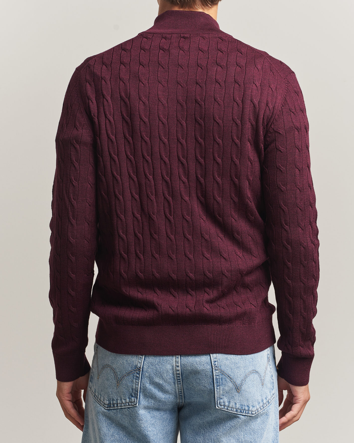 Uomini | Maglieria | Morris | Merino Cable Half Zip Wine Red