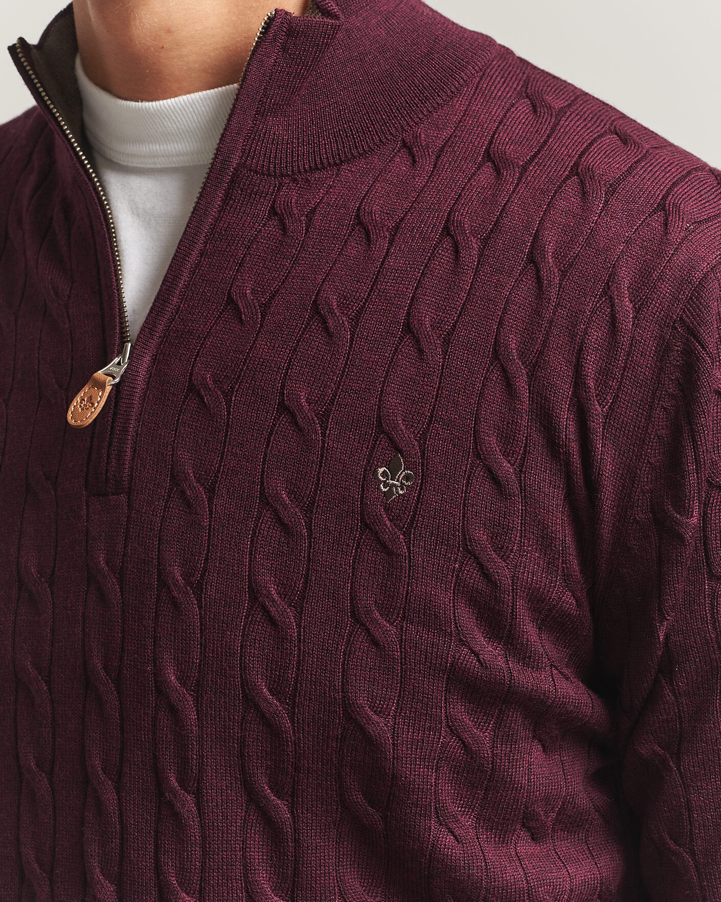Uomini | Maglieria | Morris | Merino Cable Half Zip Wine Red