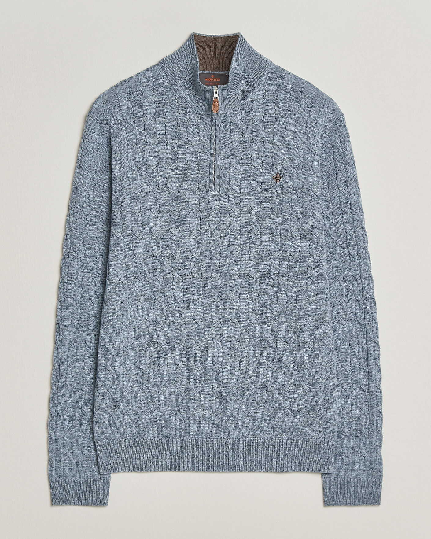Uomini | Maglieria | Morris | Merino Cable Half Zip Light Blue