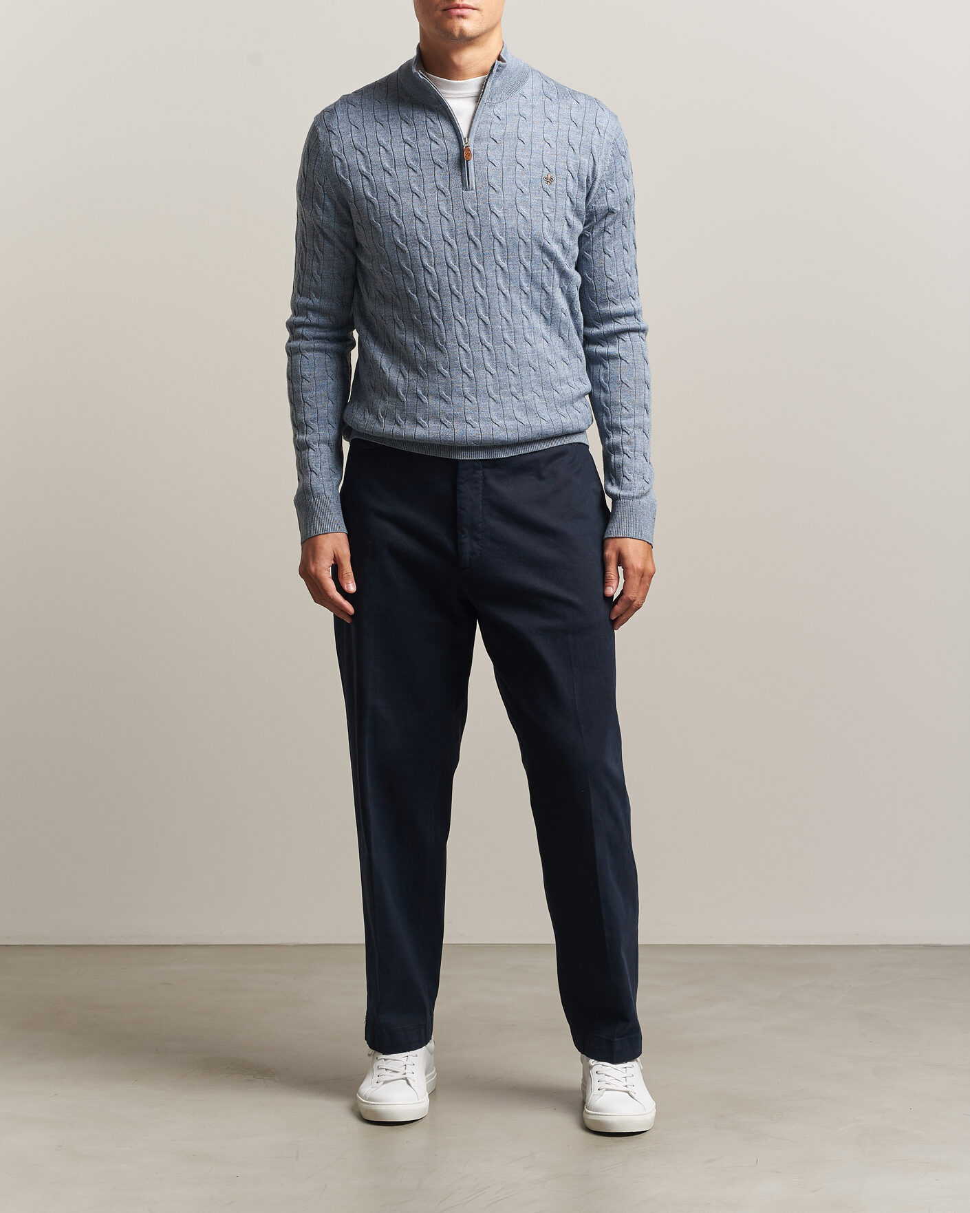 Uomini | Maglieria | Morris | Merino Cable Half Zip Light Blue