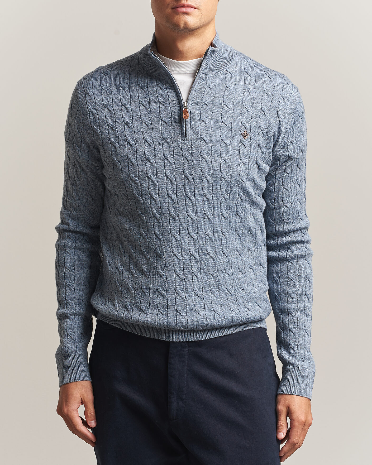 Uomini | Maglieria | Morris | Merino Cable Half Zip Light Blue