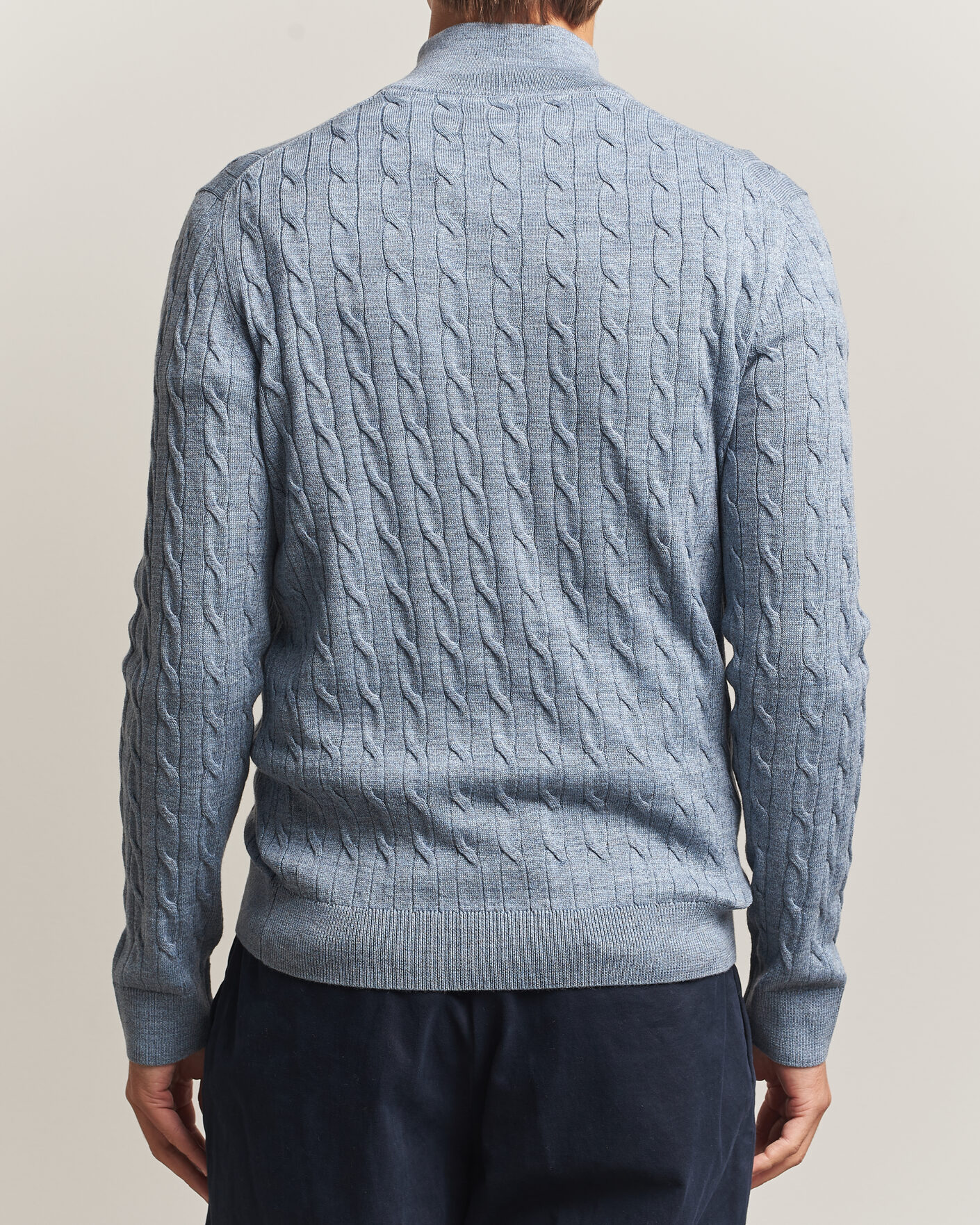 Uomini | Maglieria | Morris | Merino Cable Half Zip Light Blue