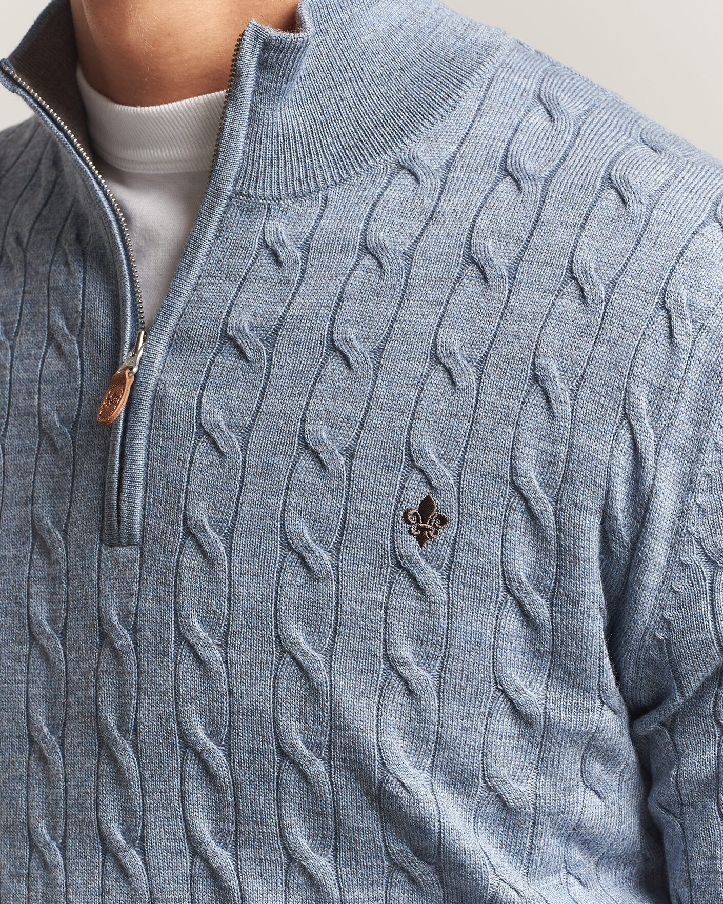 Uomini | Maglieria | Morris | Merino Cable Half Zip Light Blue