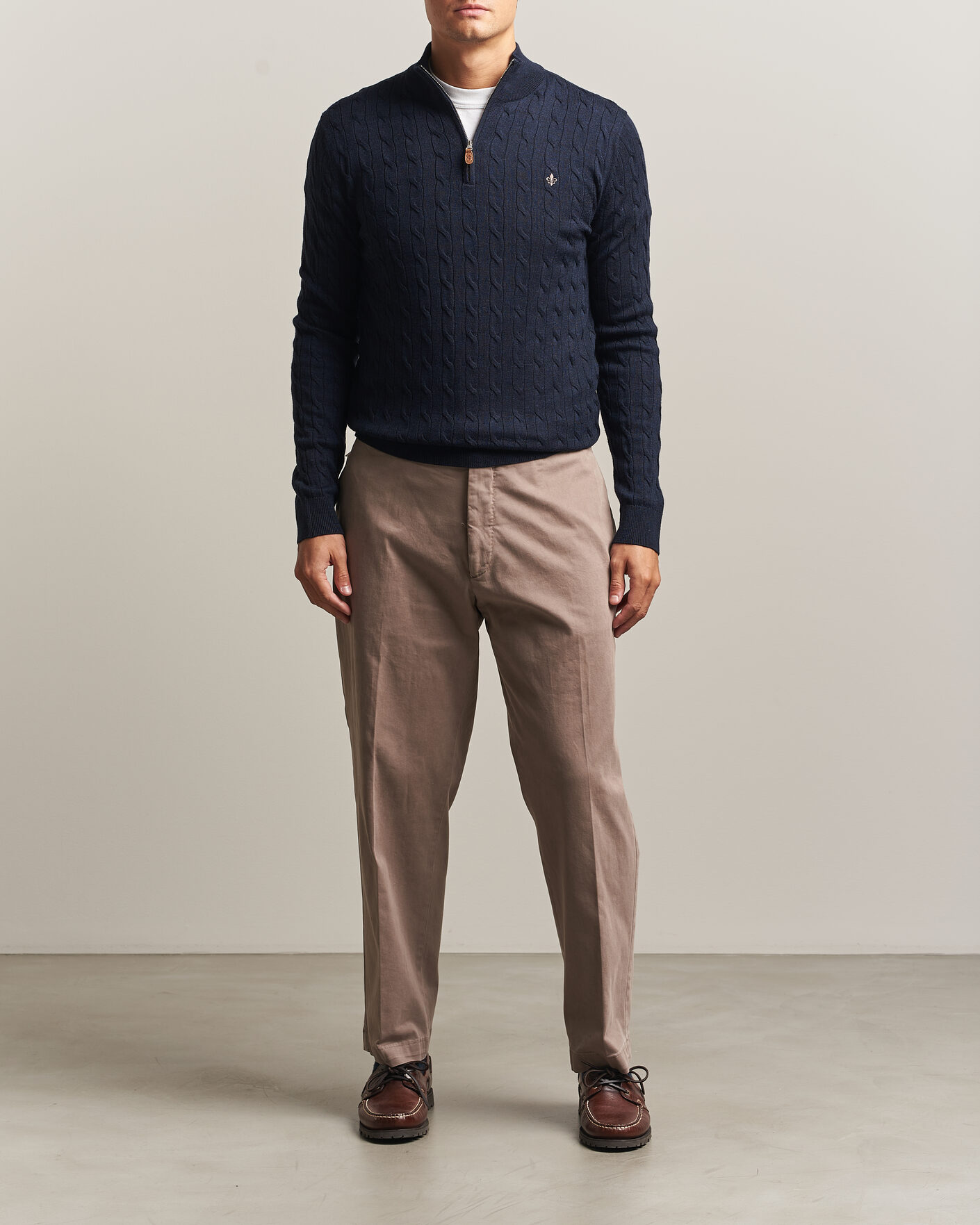 Uomini | Maglieria | Morris | Merino Cable Half Zip Navy