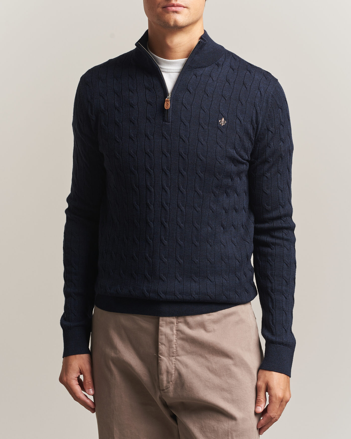 Uomini | Maglieria | Morris | Merino Cable Half Zip Navy