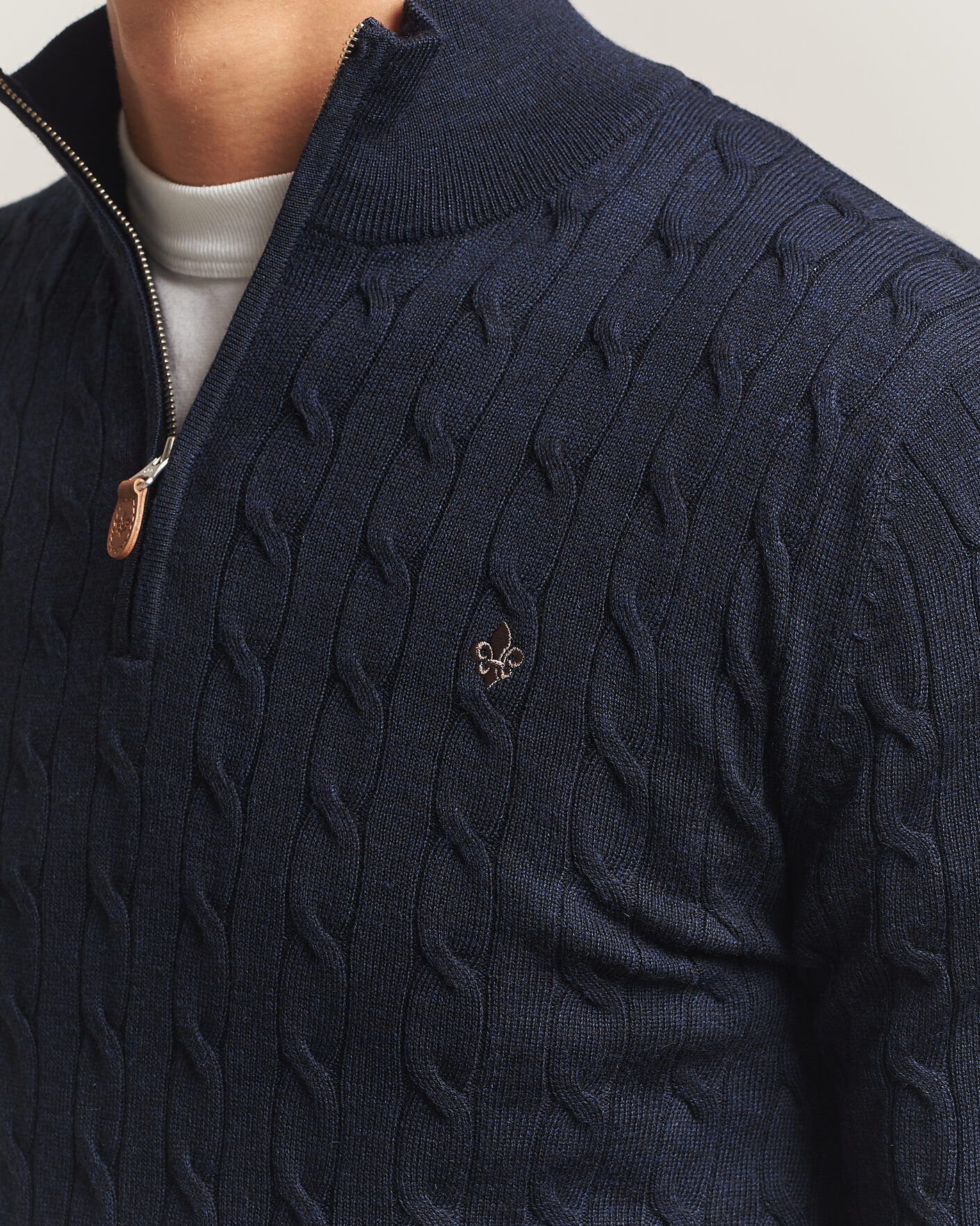 Uomini | Maglieria | Morris | Merino Cable Half Zip Navy
