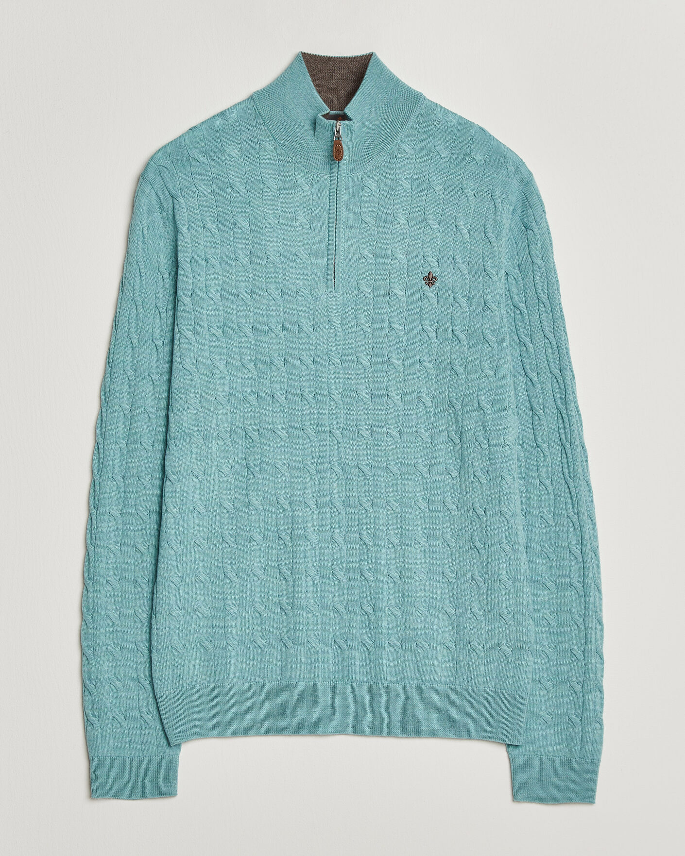 Uomini | Maglieria | Morris | Merino Cable Half Zip Ocean Blue