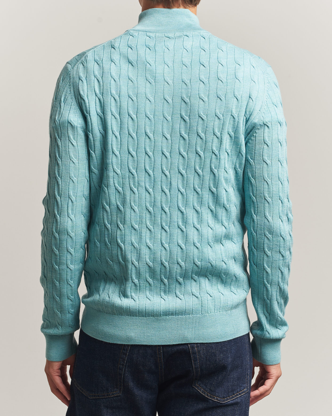 Uomini | Maglieria | Morris | Merino Cable Half Zip Ocean Blue